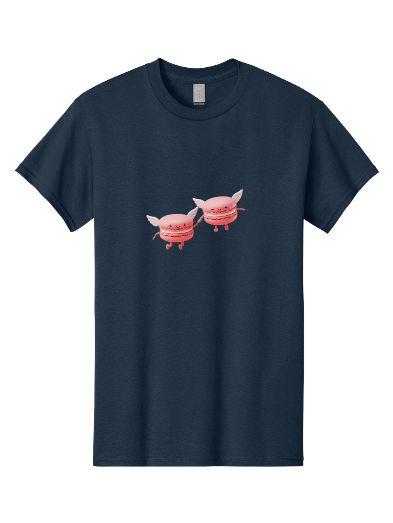 Pink-Macarons-1 Men'S Graphic Tee, 100% Cotton, Comfortable Casual Summer Wear, Machine Washable, Pink Macarons, Cute Desserts, Cartoon Characters, Smiling Faces, White Wings, Playful Treats, Dessert Lovers, Sweet Delights, Bab184 21