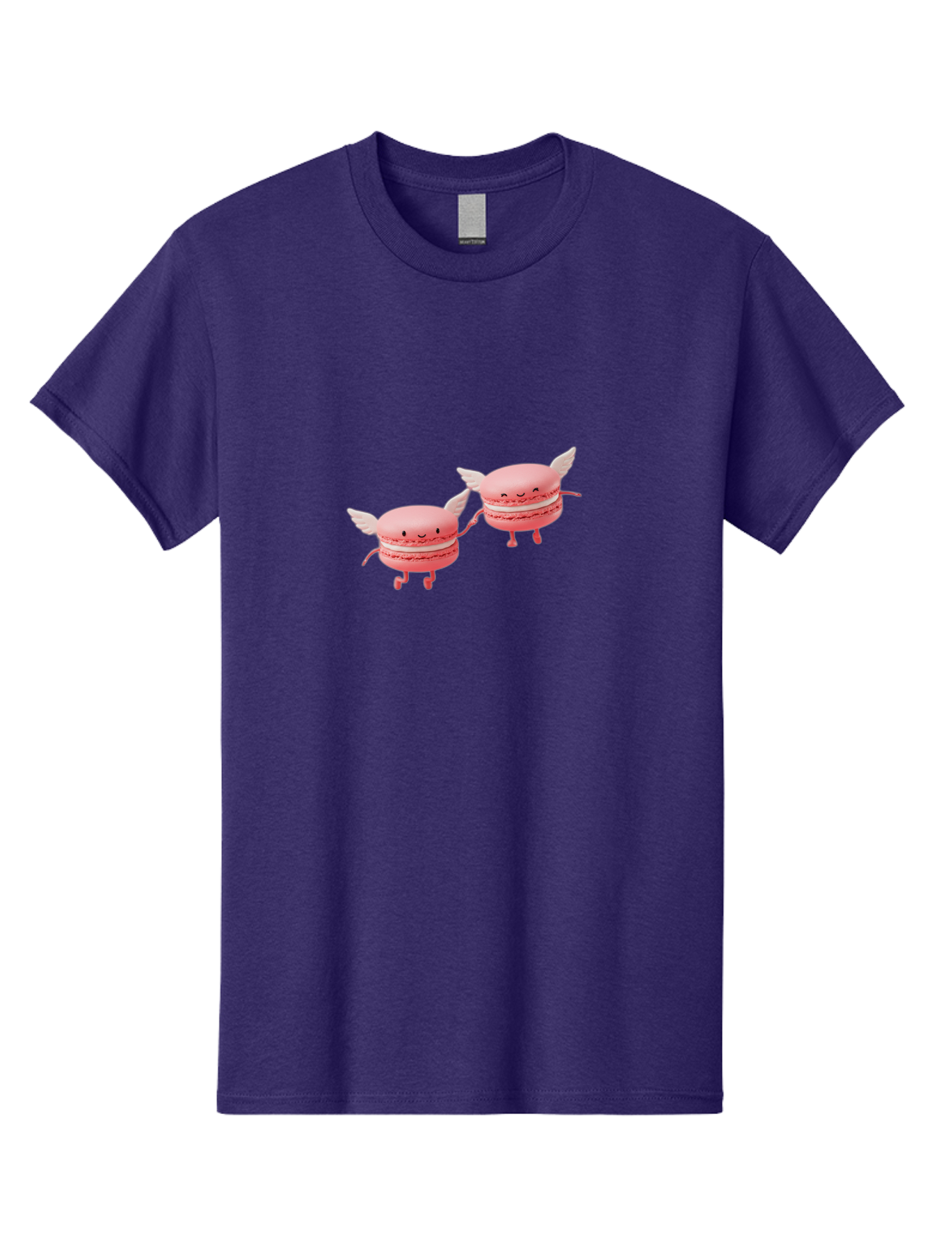 Pink-Macarons-1 Men'S Graphic Tee, 100% Cotton, Comfortable Casual Summer Wear, Machine Washable, Pink Macarons, Cute Desserts, Cartoon Characters, Smiling Faces, White Wings, Playful Treats, Dessert Lovers, Sweet Delights, Bab184 23
