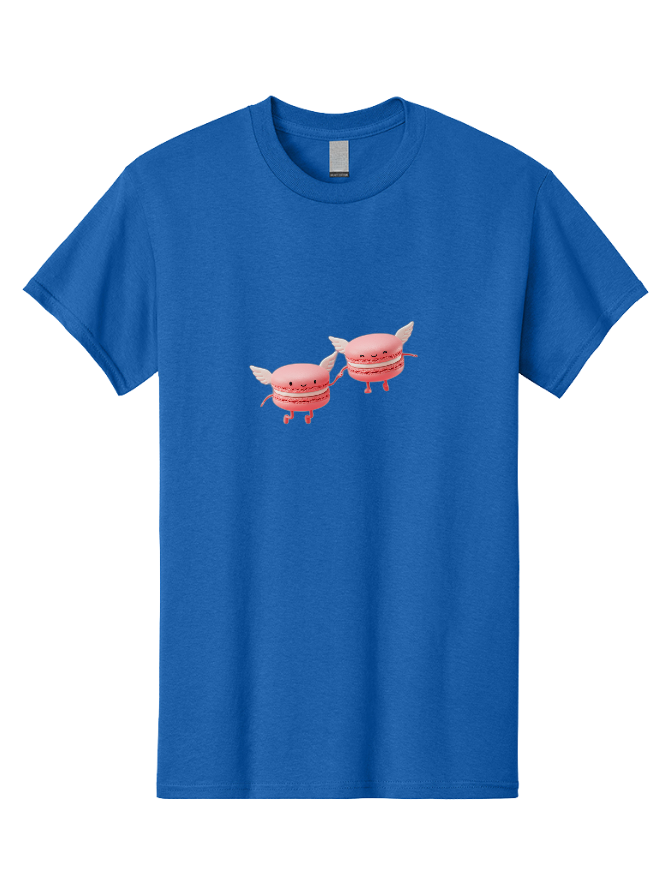 Pink-Macarons-1 Men'S Graphic Tee, 100% Cotton, Comfortable Casual Summer Wear, Machine Washable, Pink Macarons, Cute Desserts, Cartoon Characters, Smiling Faces, White Wings, Playful Treats, Dessert Lovers, Sweet Delights, Bab184 29