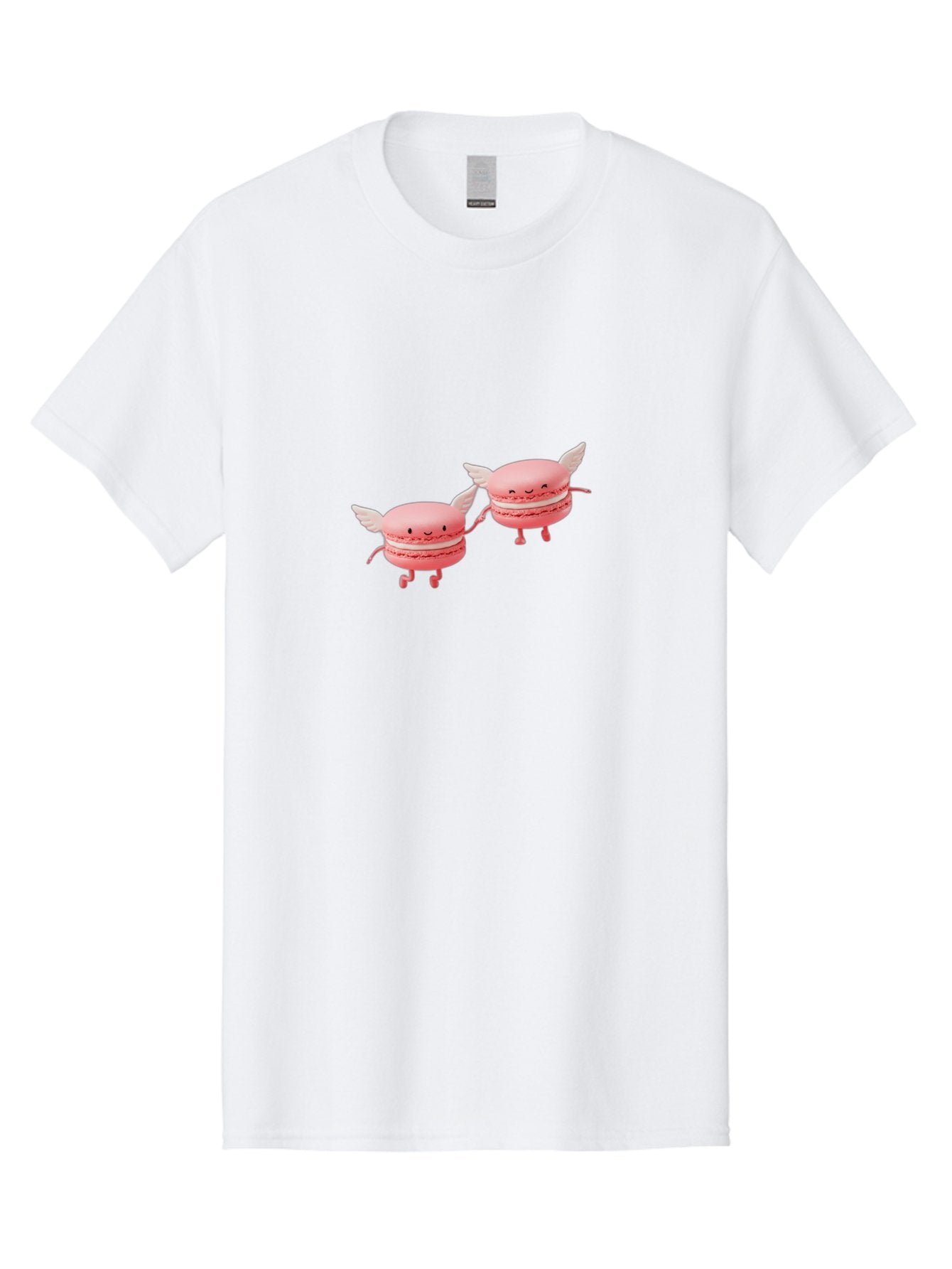 Pink-Macarons-1 Men'S Graphic Tee, 100% Cotton, Comfortable Casual Summer Wear, Machine Washable, Pink Macarons, Cute Desserts, Cartoon Characters, Smiling Faces, White Wings, Playful Treats, Dessert Lovers, Sweet Delights, Bab184 8