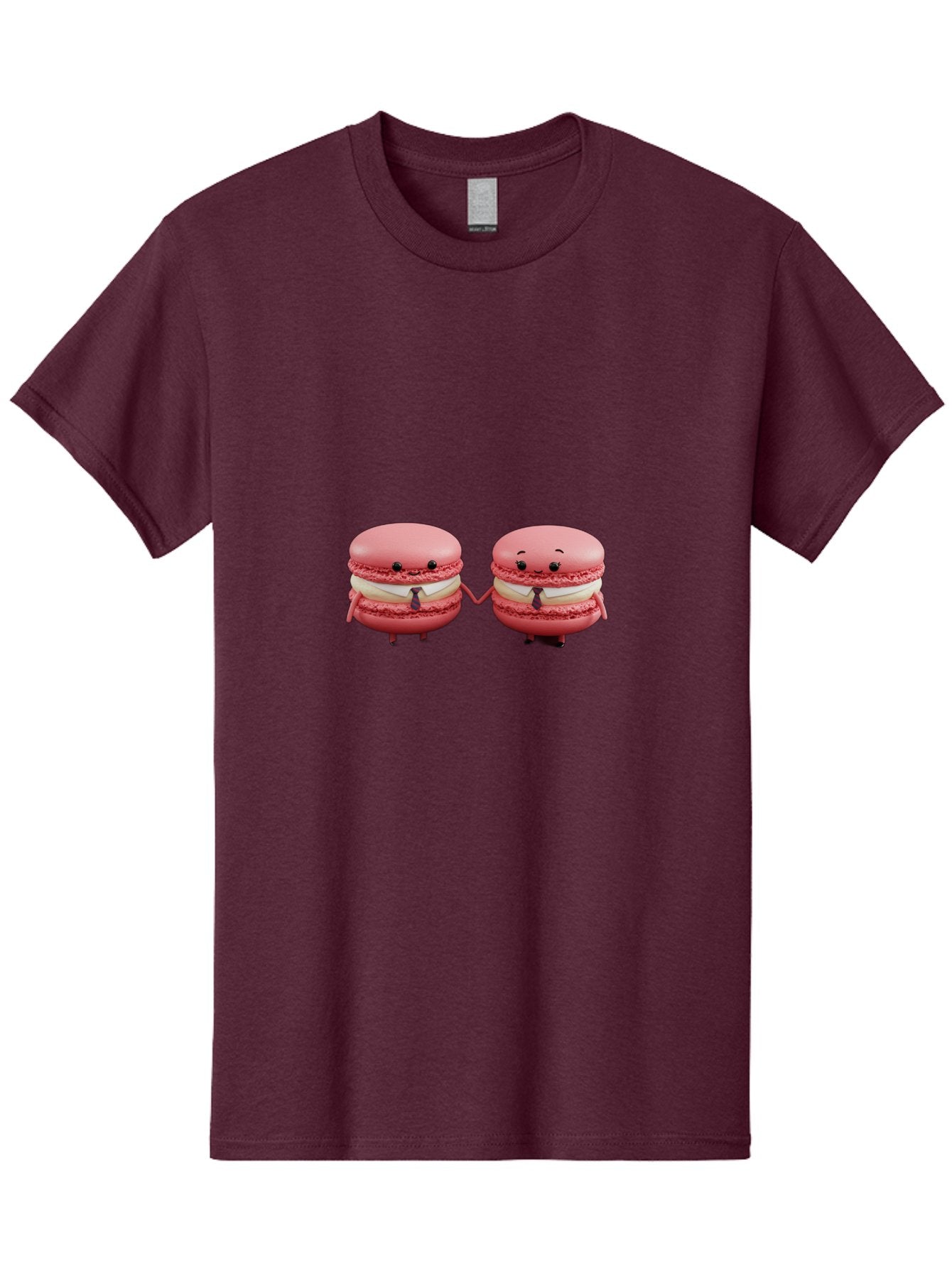 Pink-Macarons-2 Men'S Graphic Tee, 100% Cotton, Comfortable Casual Summer Wear, Machine Washable, Cartoon Macarons, Holding Hands, Anthropomorphic Desserts, Pink Macarons, White Filling, Adorable Characters, Funny Expressions, Bab185 11