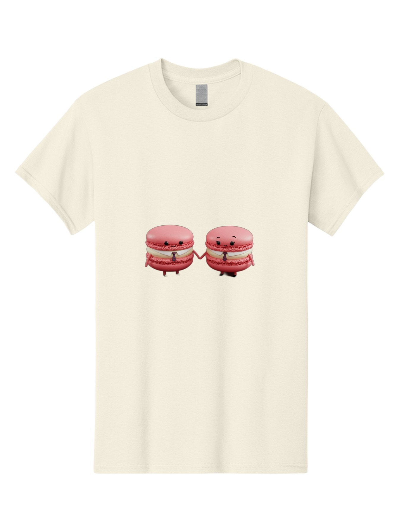 Pink-Macarons-2 Men'S Graphic Tee, 100% Cotton, Comfortable Casual Summer Wear, Machine Washable, Cartoon Macarons, Holding Hands, Anthropomorphic Desserts, Pink Macarons, White Filling, Adorable Characters, Funny Expressions, Bab185 15