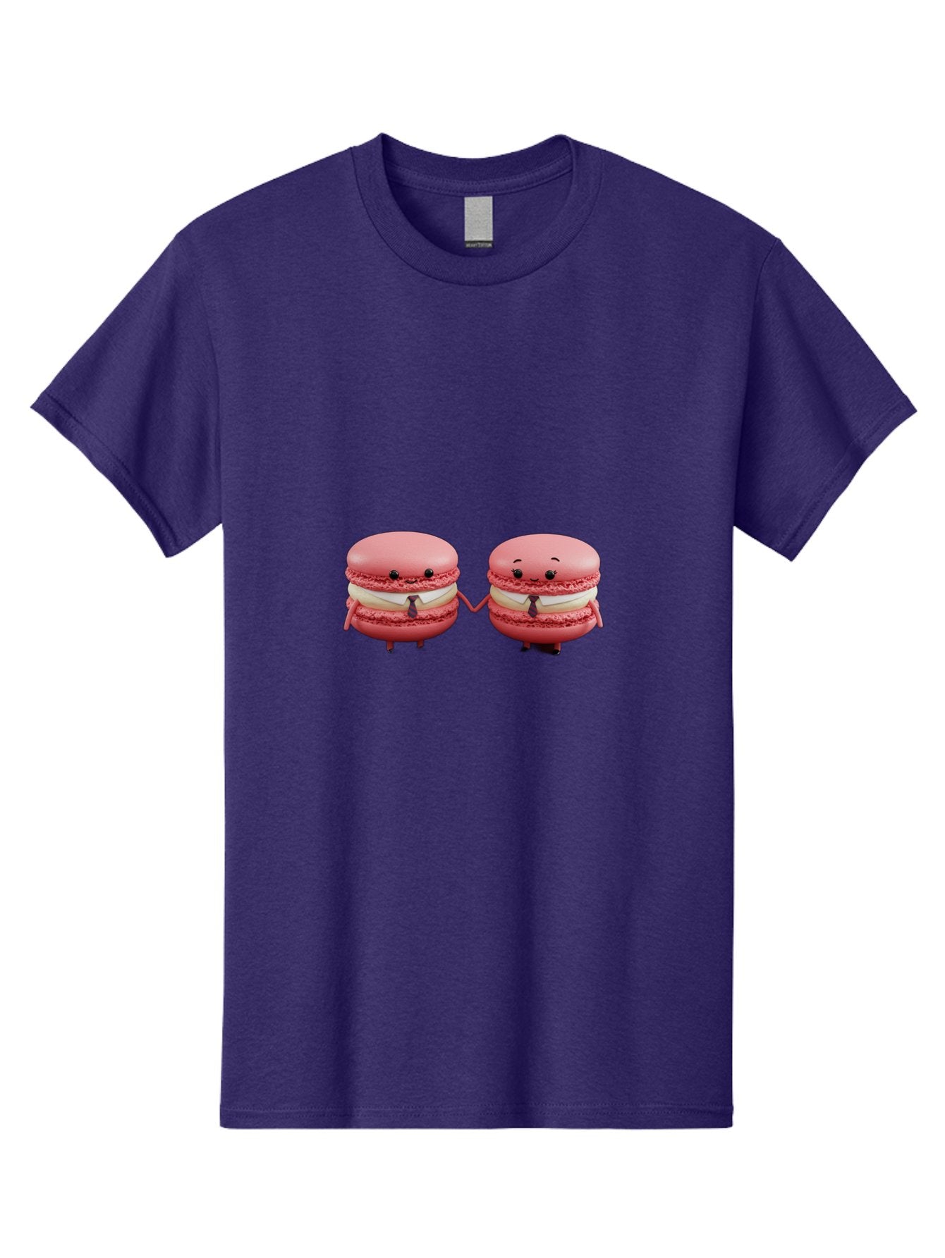 Pink-Macarons-2 Men'S Graphic Tee, 100% Cotton, Comfortable Casual Summer Wear, Machine Washable, Cartoon Macarons, Holding Hands, Anthropomorphic Desserts, Pink Macarons, White Filling, Adorable Characters, Funny Expressions, Bab185