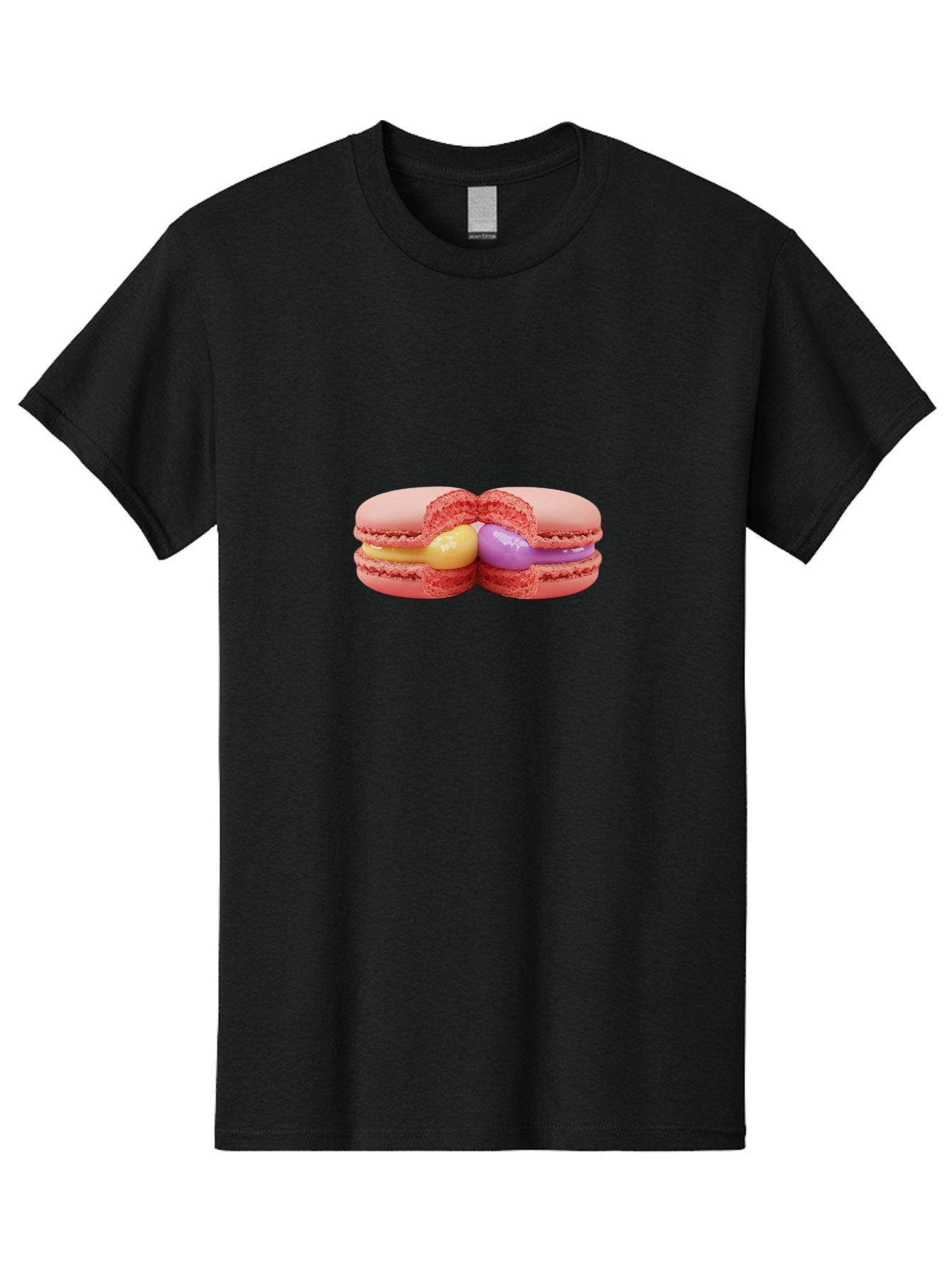 Pink-Macarons-3 Men'S Graphic Tee, 100% Cotton, Comfortable Casual Summer Wear, Machine Washable, Pink Macarons, Yellow And Purple Filling, French Dessert, Sweet Treats, Delicate Meringue, Colorful Pastries, Baked Goods, Gourmet Sweets Bab186 4