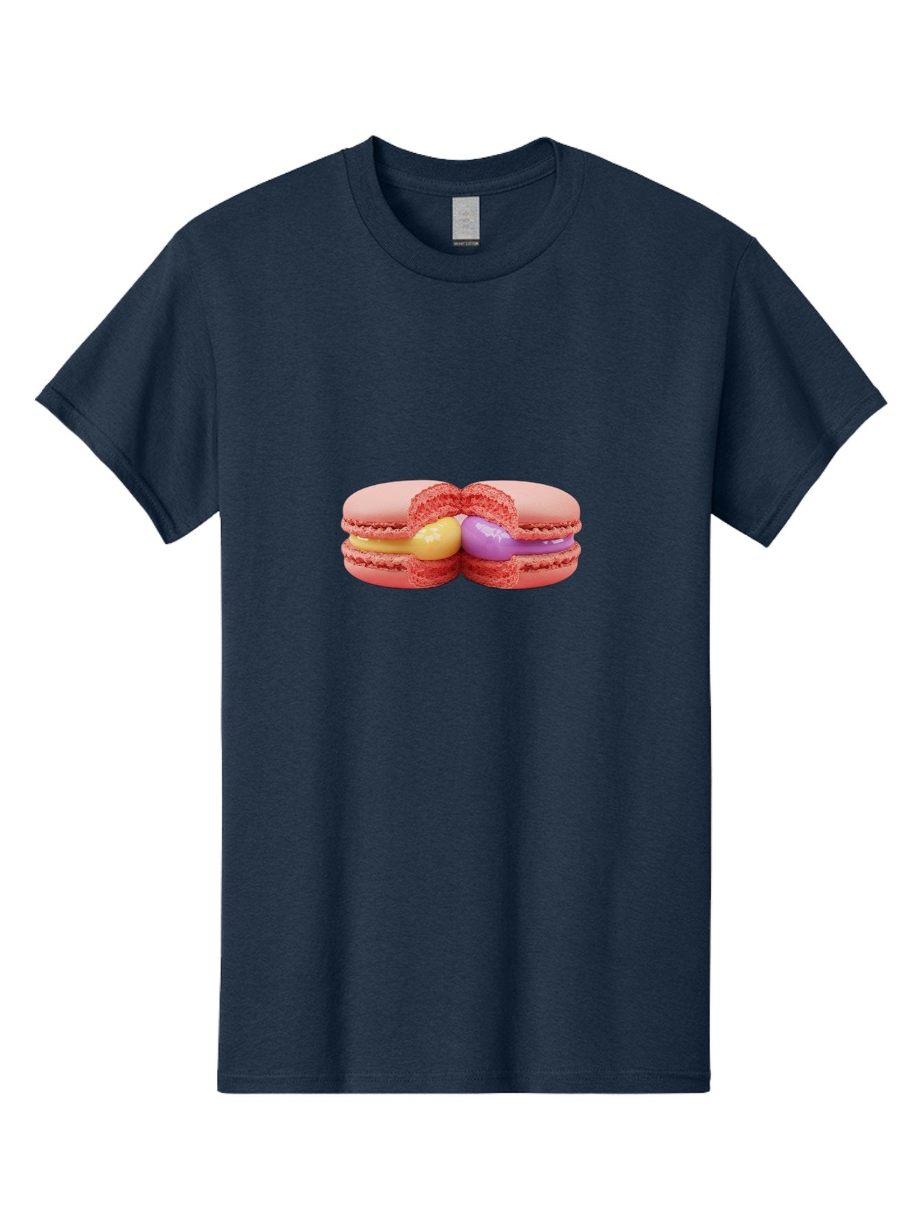 Pink-Macarons-3 Men'S Graphic Tee, 100% Cotton, Comfortable Casual Summer Wear, Machine Washable, Pink Macarons, Yellow And Purple Filling, French Dessert, Sweet Treats, Delicate Meringue, Colorful Pastries, Baked Goods, Gourmet Sweets Bab186 7