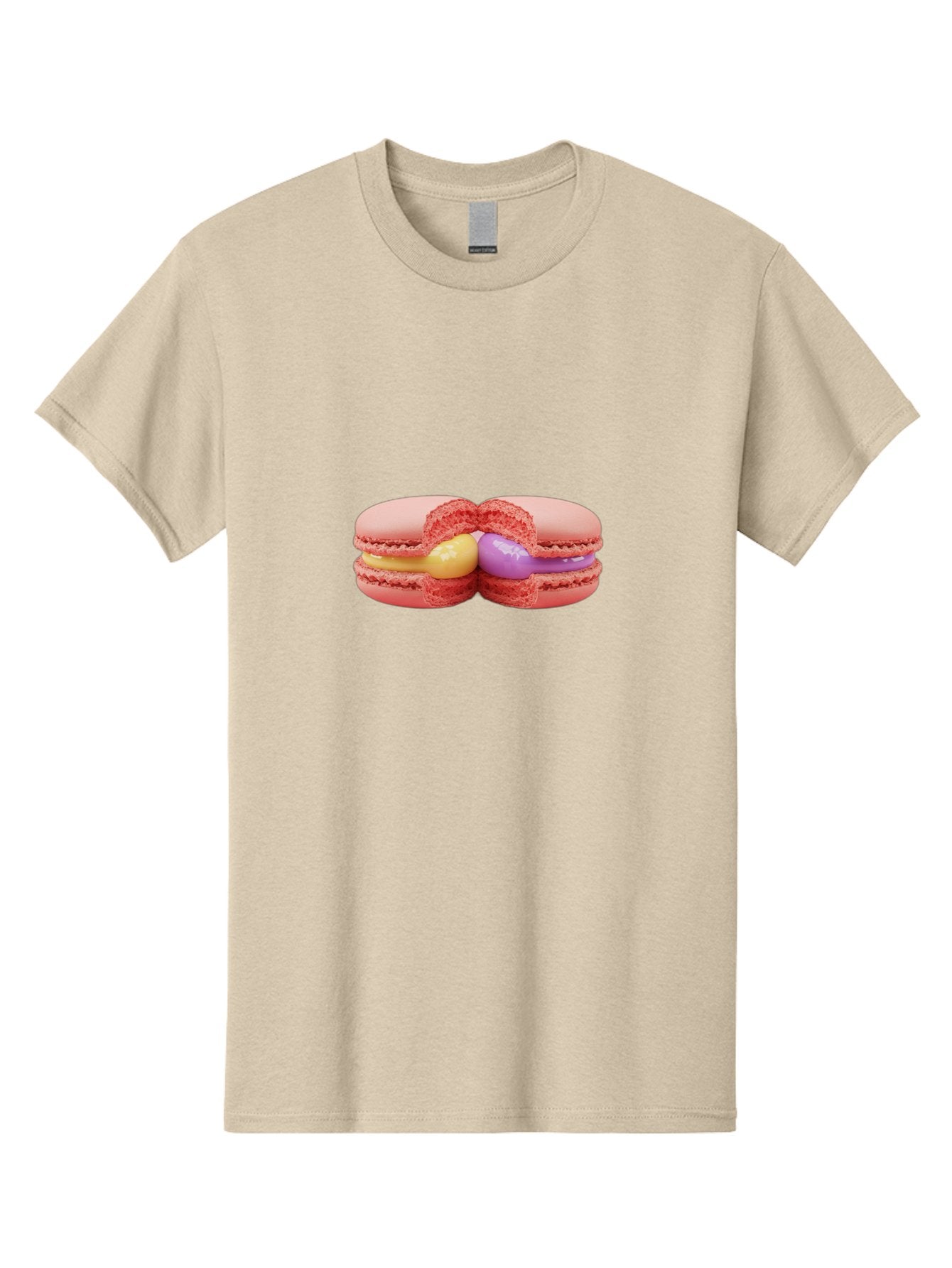 Pink-Macarons-3 Men'S Graphic Tee, 100% Cotton, Comfortable Casual Summer Wear, Machine Washable, Pink Macarons, Yellow And Purple Filling, French Dessert, Sweet Treats, Delicate Meringue, Colorful Pastries, Baked Goods, Gourmet Sweets Bab186