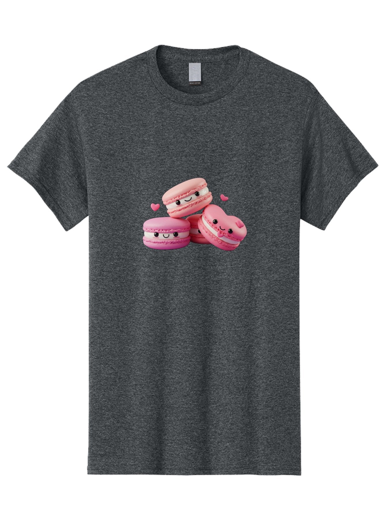Pink-Macarons-With-Faces Men'S Graphic Tee, 100% Cotton, Comfortable Casual Summer Wear, Machine Washable, Pink Macarons, Smiling Faces, Black Eyes, Cute Desserts, Sweet Treats, Kawaii Food, Pastel Colors, Heart-Shaped Macaron Bab187 5