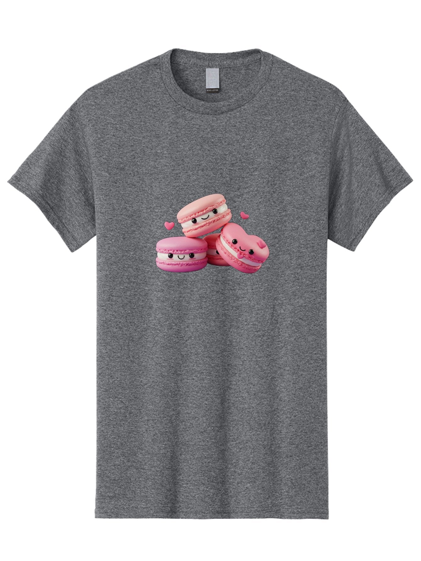 Pink-Macarons-With-Faces Men'S Graphic Tee, 100% Cotton, Comfortable Casual Summer Wear, Machine Washable, Pink Macarons, Smiling Faces, Black Eyes, Cute Desserts, Sweet Treats, Kawaii Food, Pastel Colors, Heart-Shaped Macaron Bab187 15