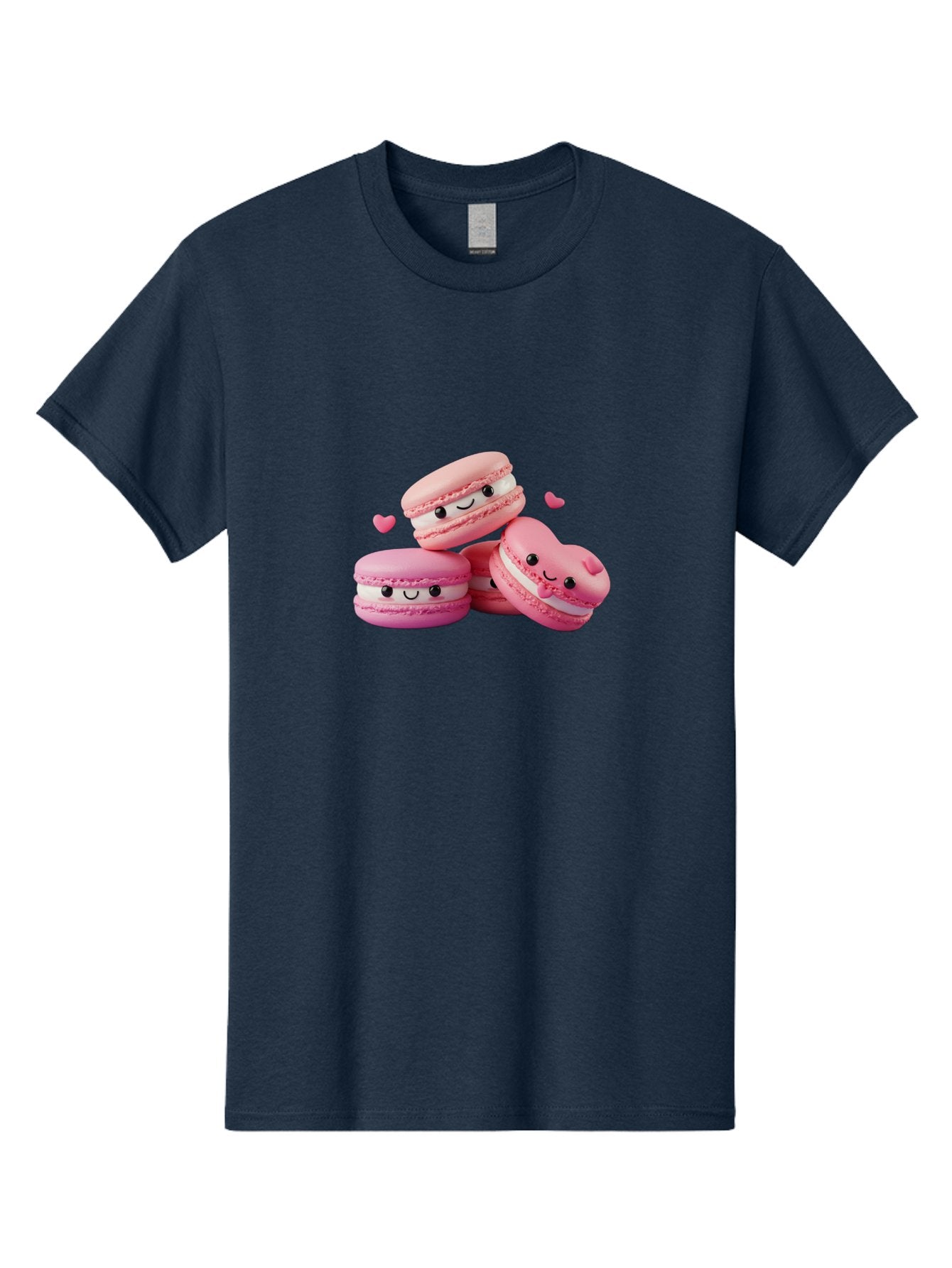 Pink-Macarons-With-Faces Men'S Graphic Tee, 100% Cotton, Comfortable Casual Summer Wear, Machine Washable, Pink Macarons, Smiling Faces, Black Eyes, Cute Desserts, Sweet Treats, Kawaii Food, Pastel Colors, Heart-Shaped Macaron Bab187 12