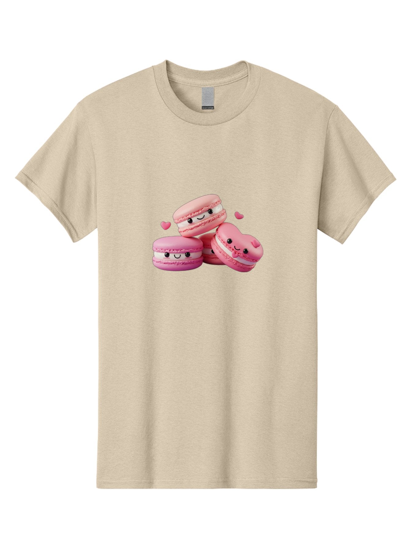 Pink-Macarons-With-Faces Men'S Graphic Tee, 100% Cotton, Comfortable Casual Summer Wear, Machine Washable, Pink Macarons, Smiling Faces, Black Eyes, Cute Desserts, Sweet Treats, Kawaii Food, Pastel Colors, Heart-Shaped Macaron Bab187 7