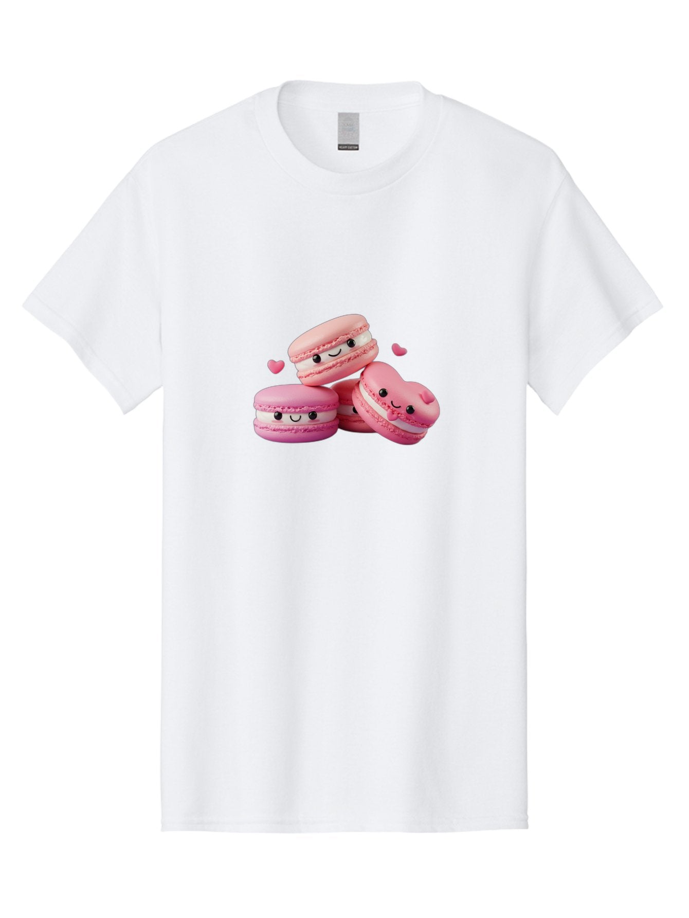 Pink-Macarons-With-Faces Men'S Graphic Tee, 100% Cotton, Comfortable Casual Summer Wear, Machine Washable, Pink Macarons, Smiling Faces, Black Eyes, Cute Desserts, Sweet Treats, Kawaii Food, Pastel Colors, Heart-Shaped Macaron Bab187 8