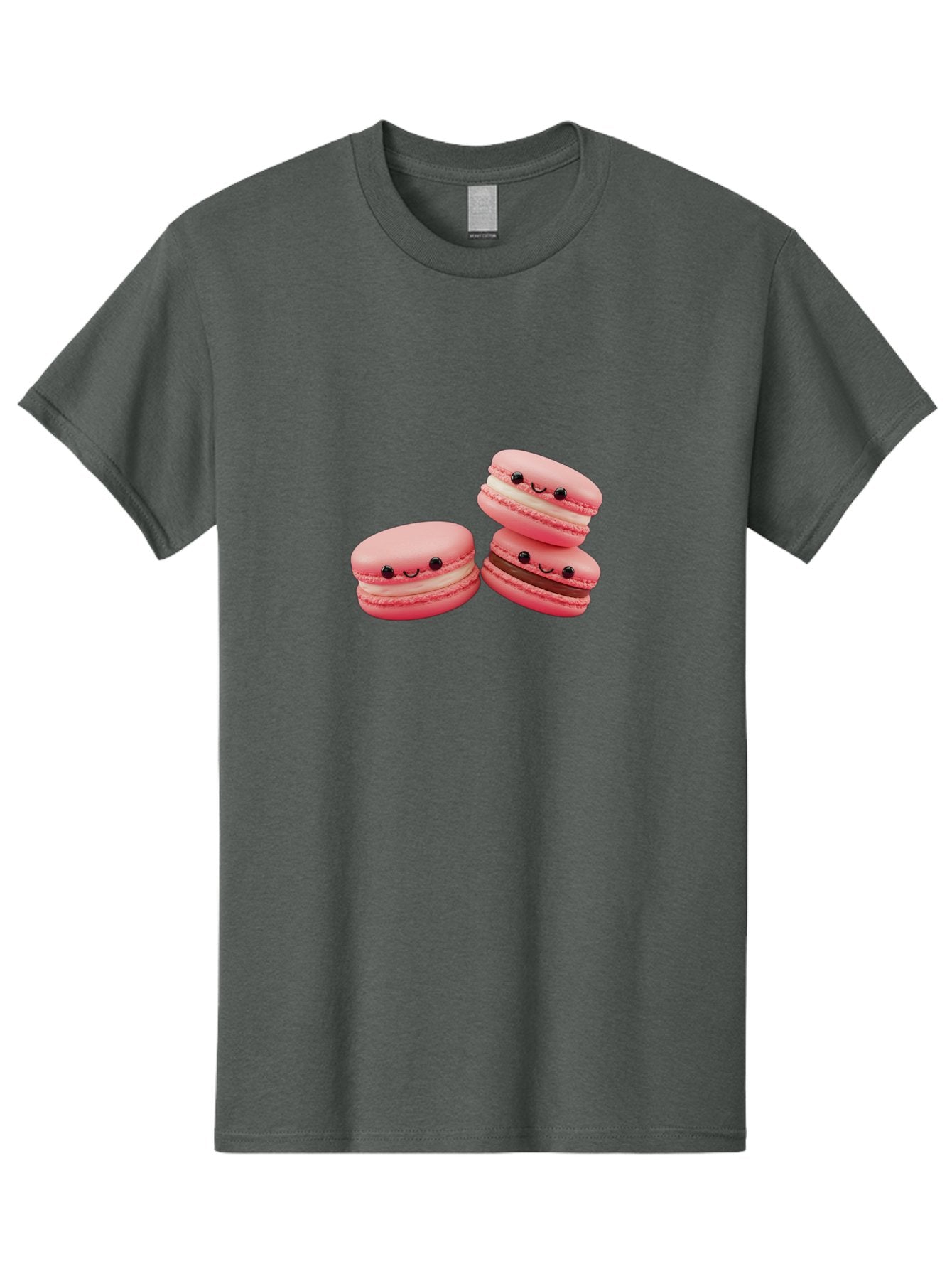 Pink-Macarons Men'S Graphic Tee, 100% Cotton, Comfortable Casual Summer Wear, Machine Washable, Pink Macarons, Sweet Treats, Dessert, French Pastry, Cute, Adorable, Smiling Macarons, Macaron Stack, Vanilla, Chocolate Filling, Bakery Delights Bab188