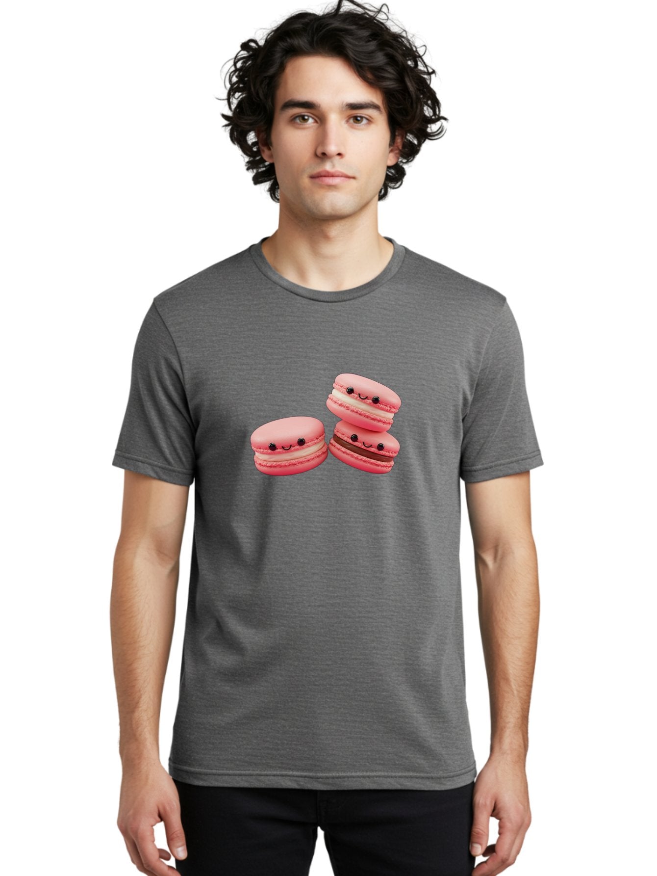 Pink-Macarons Men'S Graphic Tee, 100% Cotton, Comfortable Casual Summer Wear, Machine Washable, Pink Macarons, Sweet Treats, Dessert, French Pastry, Cute, Adorable, Smiling Macarons, Macaron Stack, Vanilla, Chocolate Filling, Bakery Delights Bab188 29