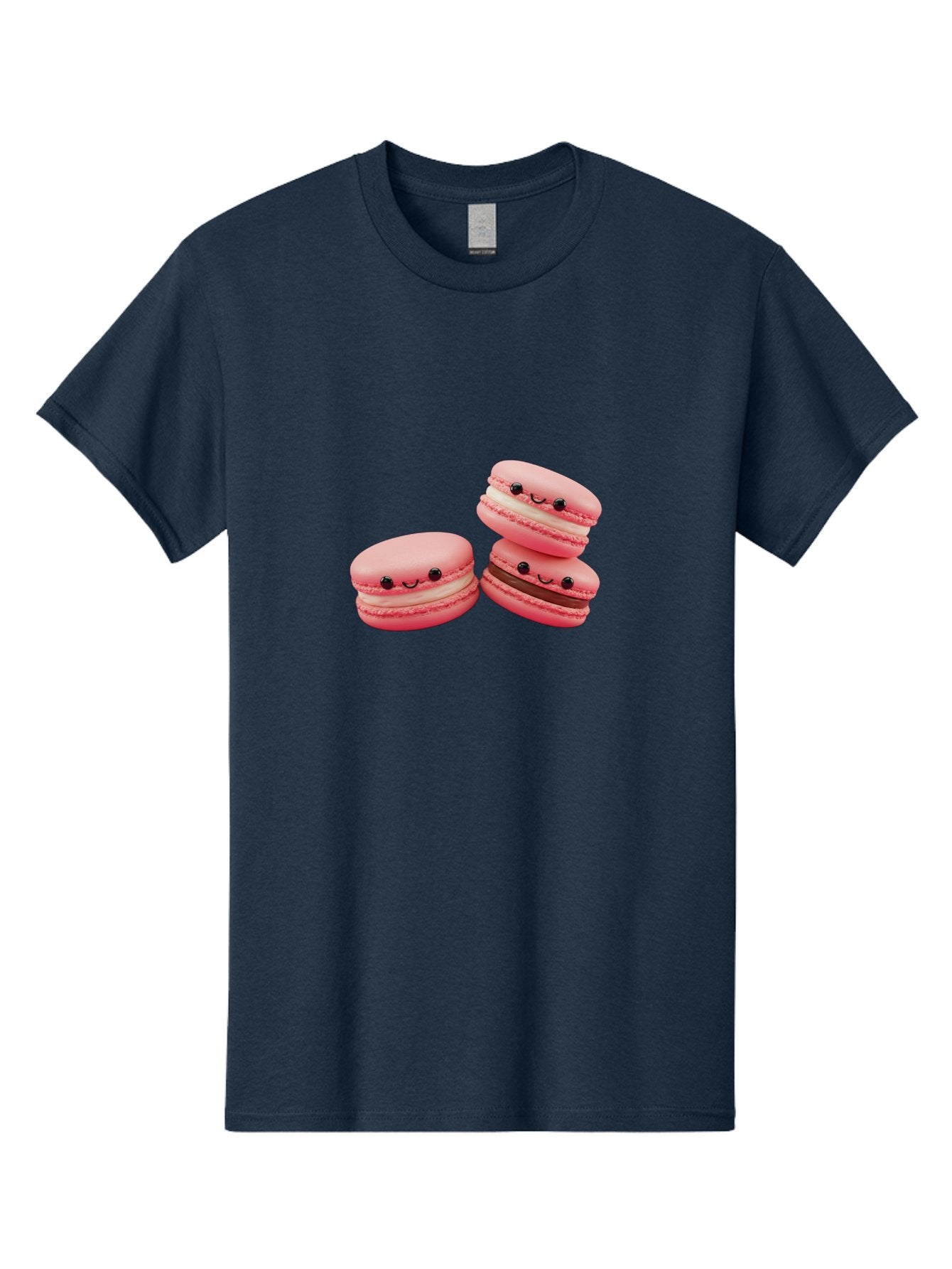 Pink-Macarons Men'S Graphic Tee, 100% Cotton, Comfortable Casual Summer Wear, Machine Washable, Pink Macarons, Sweet Treats, Dessert, French Pastry, Cute, Adorable, Smiling Macarons, Macaron Stack, Vanilla, Chocolate Filling, Bakery Delights Bab188 7