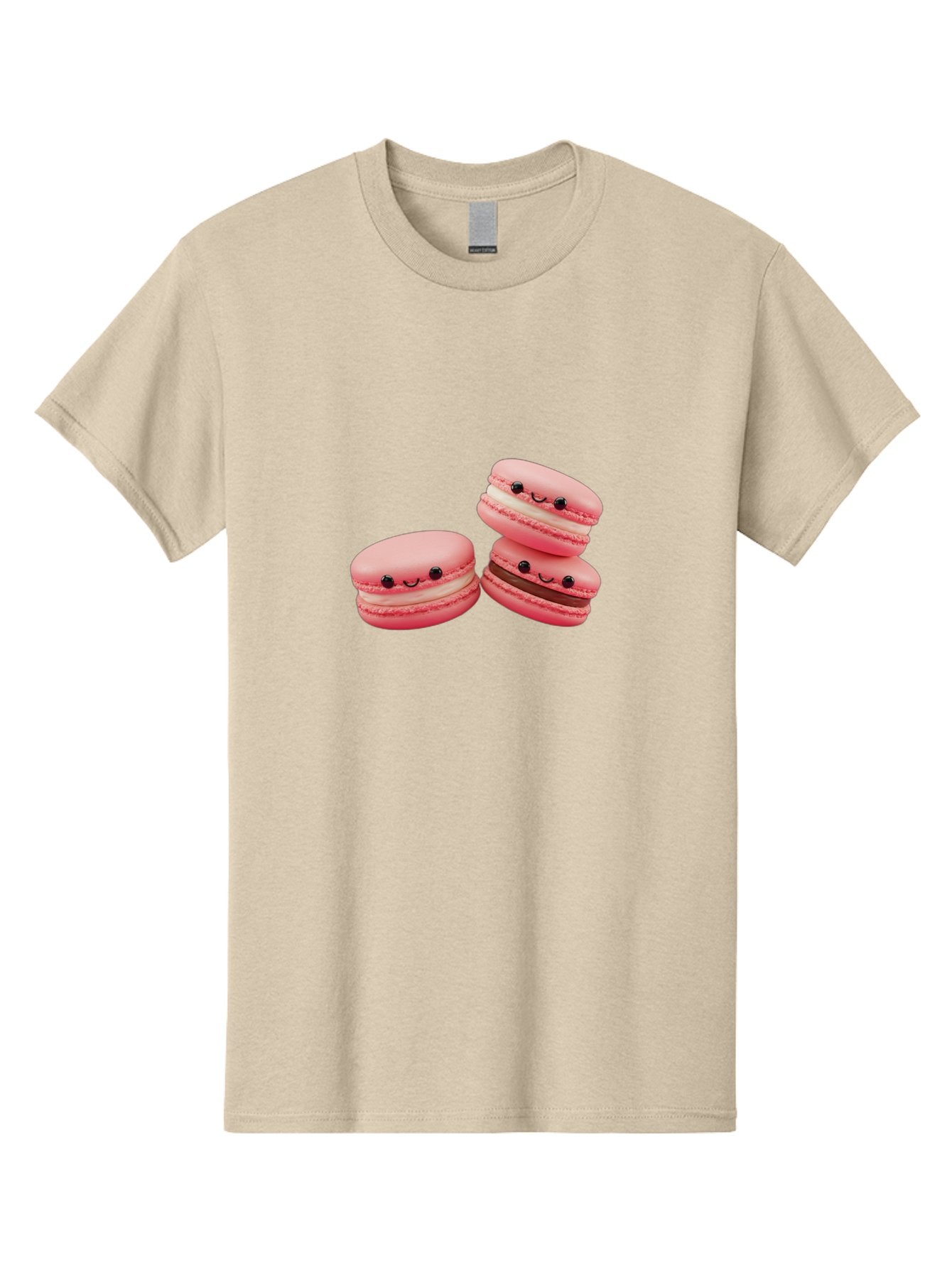 Pink-Macarons Men'S Graphic Tee, 100% Cotton, Comfortable Casual Summer Wear, Machine Washable, Pink Macarons, Sweet Treats, Dessert, French Pastry, Cute, Adorable, Smiling Macarons, Macaron Stack, Vanilla, Chocolate Filling, Bakery Delights Bab188 3