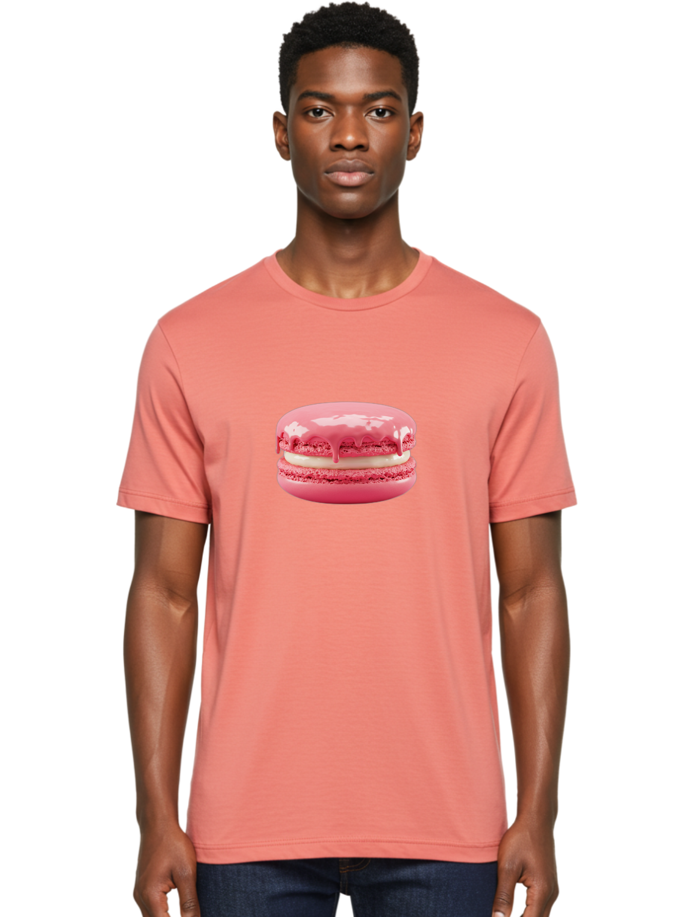 Pink-Macaroon Men'S Graphic Tee, 100% Cotton, Comfortable Casual Summer Wear, Machine Washable, Pink Macaron, French Dessert, Creamy Filling, Sweet Treat, Pink Icing, Delicate Pastry, Dessert Lover, Bakery Item, Sweet Tooth Bab189
