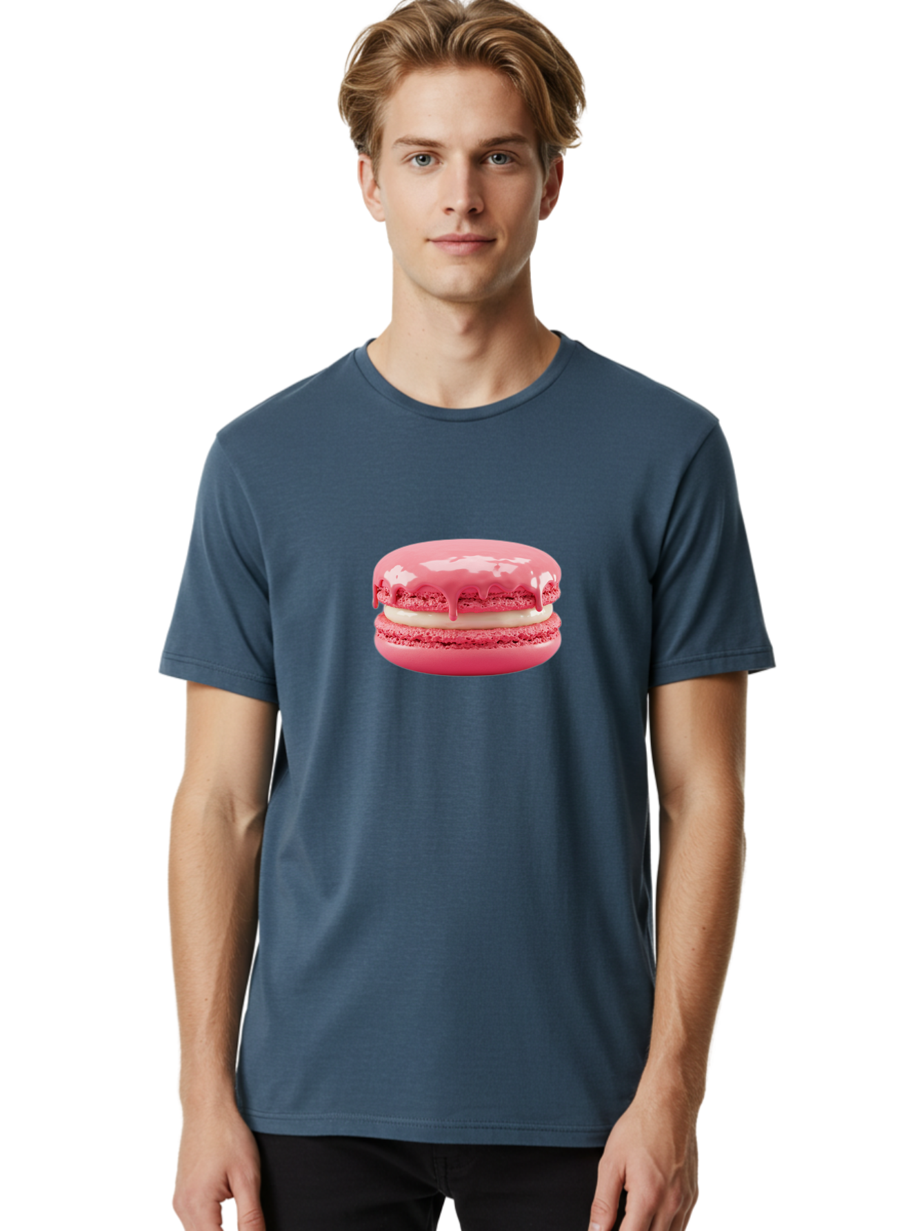 Pink-Macaroon Men'S Graphic Tee, 100% Cotton, Comfortable Casual Summer Wear, Machine Washable, Pink Macaron, French Dessert, Creamy Filling, Sweet Treat, Pink Icing, Delicate Pastry, Dessert Lover, Bakery Item, Sweet Tooth Bab189 14