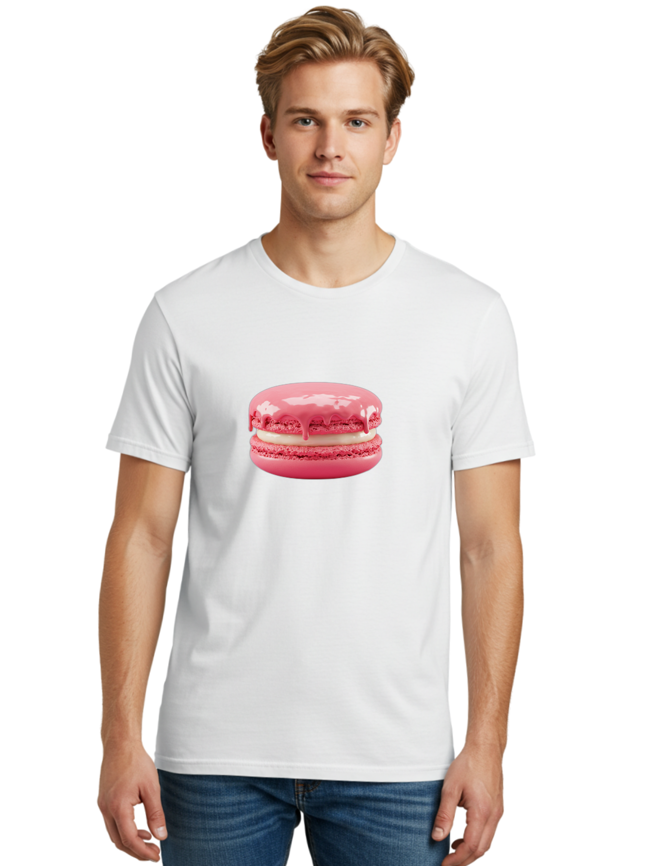 Pink-Macaroon Men'S Graphic Tee, 100% Cotton, Comfortable Casual Summer Wear, Machine Washable, Pink Macaron, French Dessert, Creamy Filling, Sweet Treat, Pink Icing, Delicate Pastry, Dessert Lover, Bakery Item, Sweet Tooth Bab189 8