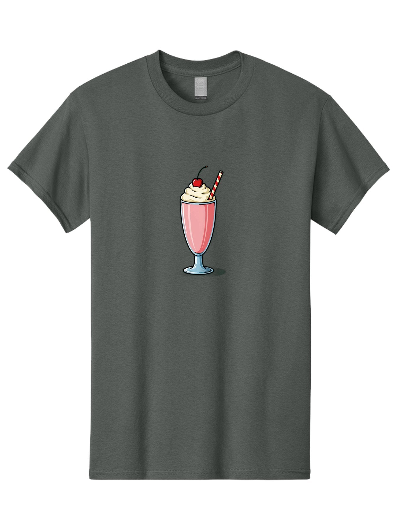 Pink-Milkshake Men'S Graphic Tee, 100% Cotton, Comfortable Casual Summer Wear, Machine Washable, Strawberry Milkshake, Whipped Cream, Cherry On Top, Red And White Straw, Sweet Treat, Creamy Texture, Pink Color, Glass Cup, Dessert, Bab190 4