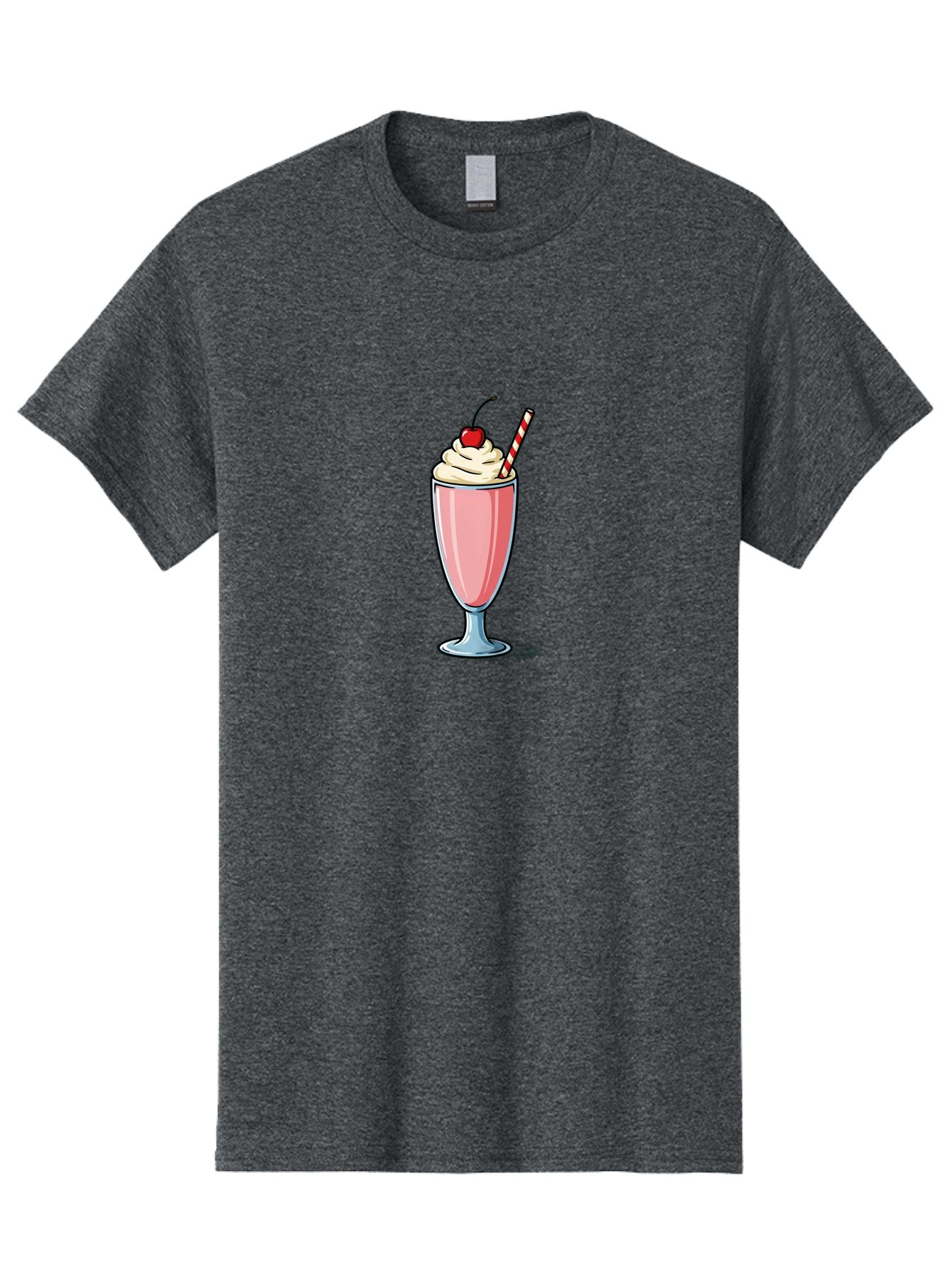 Pink-Milkshake Men'S Graphic Tee, 100% Cotton, Comfortable Casual Summer Wear, Machine Washable, Strawberry Milkshake, Whipped Cream, Cherry On Top, Red And White Straw, Sweet Treat, Creamy Texture, Pink Color, Glass Cup, Dessert, Bab190 12