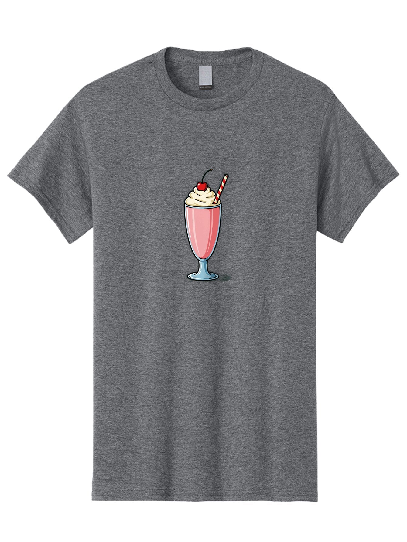Pink-Milkshake Men'S Graphic Tee, 100% Cotton, Comfortable Casual Summer Wear, Machine Washable, Strawberry Milkshake, Whipped Cream, Cherry On Top, Red And White Straw, Sweet Treat, Creamy Texture, Pink Color, Glass Cup, Dessert, Bab190 11