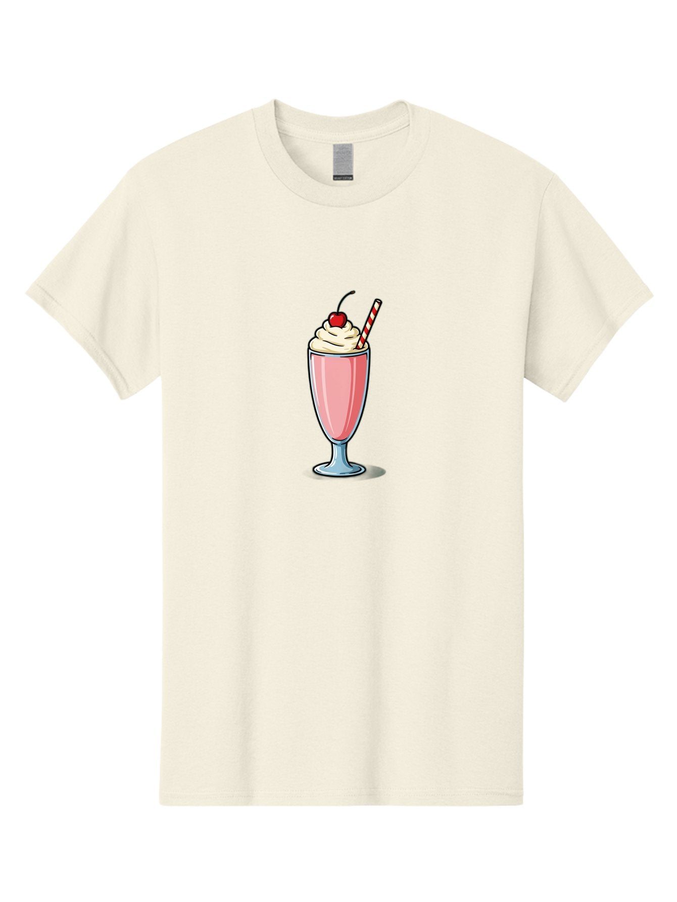 Pink-Milkshake Men'S Graphic Tee, 100% Cotton, Comfortable Casual Summer Wear, Machine Washable, Strawberry Milkshake, Whipped Cream, Cherry On Top, Red And White Straw, Sweet Treat, Creamy Texture, Pink Color, Glass Cup, Dessert, Bab190