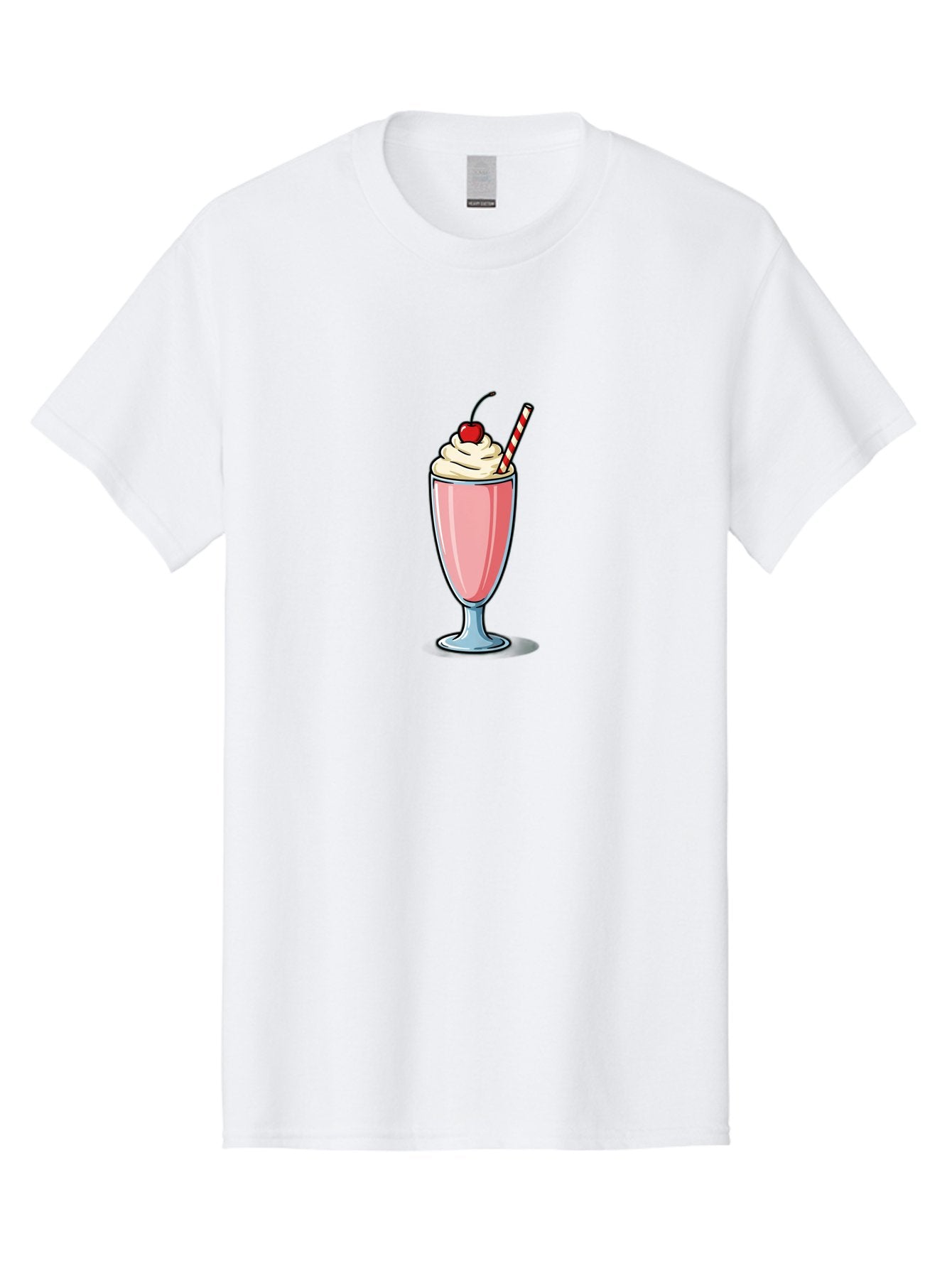 Pink-Milkshake Men'S Graphic Tee, 100% Cotton, Comfortable Casual Summer Wear, Machine Washable, Strawberry Milkshake, Whipped Cream, Cherry On Top, Red And White Straw, Sweet Treat, Creamy Texture, Pink Color, Glass Cup, Dessert, Bab190 8