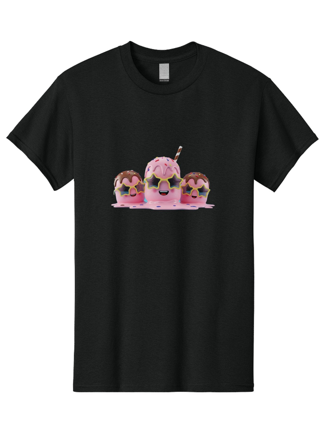 Pink-Milkshakes Men'S Graphic Tee, 100% Cotton, Comfortable Casual Summer Wear, Machine Washable, Pink Milkshake, Chocolate Topping, Colorful Sprinkles, Kawaii Characters, Melted Ice Cream, Fun Design, Sweet Treats, Dessert Lovers, Bab191 5