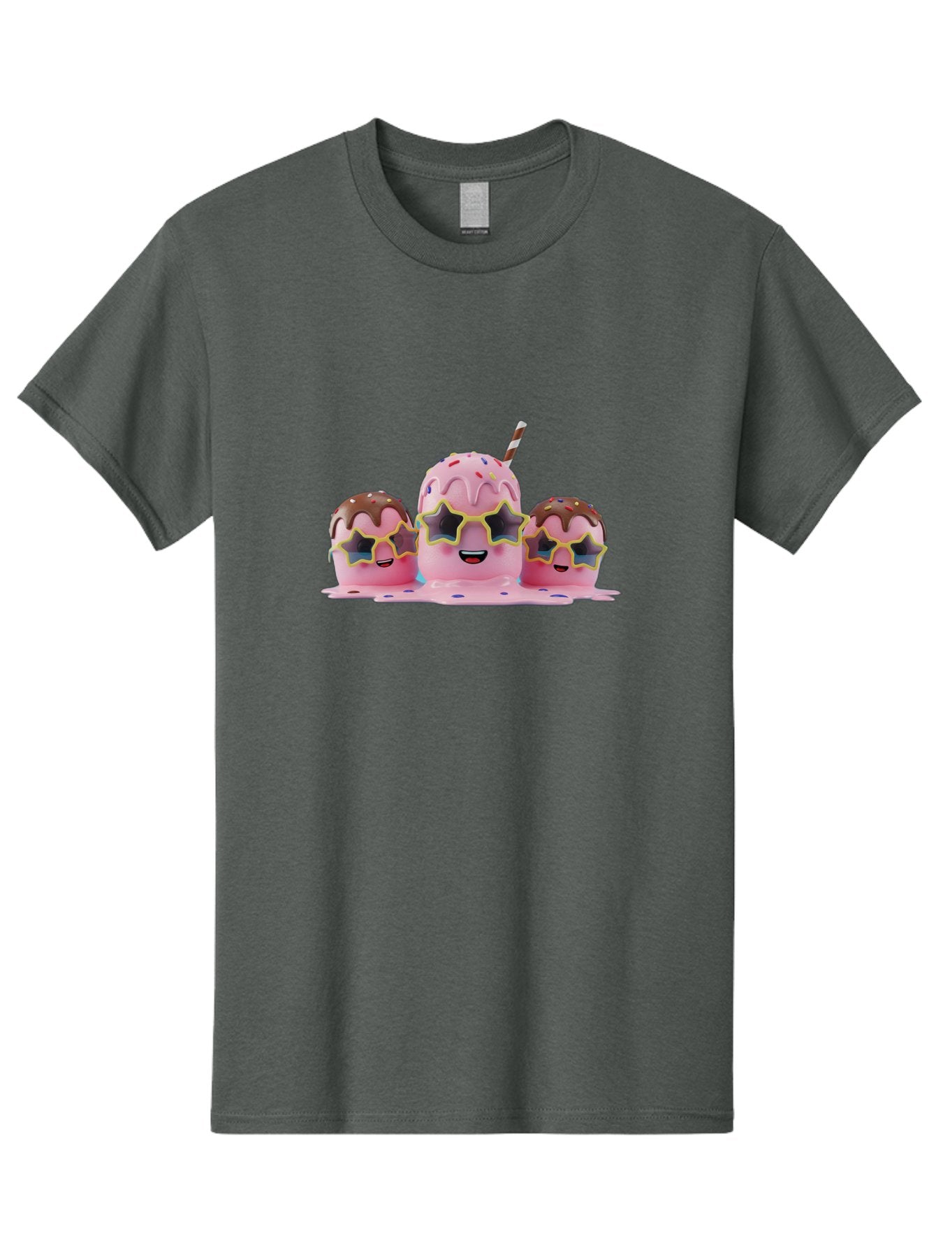 Pink-Milkshakes Men'S Graphic Tee, 100% Cotton, Comfortable Casual Summer Wear, Machine Washable, Pink Milkshake, Chocolate Topping, Colorful Sprinkles, Kawaii Characters, Melted Ice Cream, Fun Design, Sweet Treats, Dessert Lovers, Bab191 13