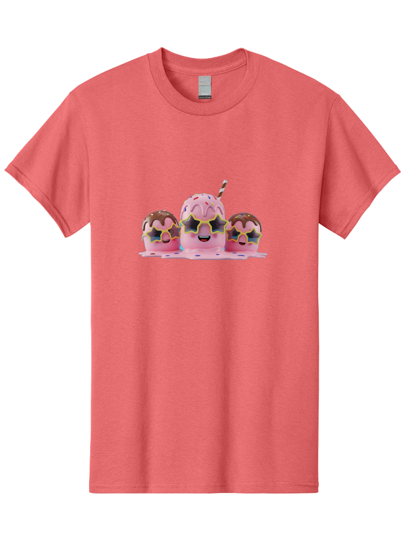 Pink-Milkshakes Men'S Graphic Tee, 100% Cotton, Comfortable Casual Summer Wear, Machine Washable, Pink Milkshake, Chocolate Topping, Colorful Sprinkles, Kawaii Characters, Melted Ice Cream, Fun Design, Sweet Treats, Dessert Lovers, Bab191