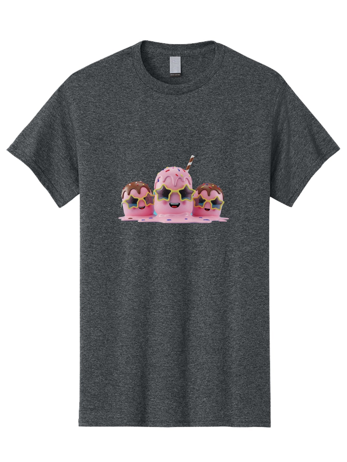 Pink-Milkshakes Men'S Graphic Tee, 100% Cotton, Comfortable Casual Summer Wear, Machine Washable, Pink Milkshake, Chocolate Topping, Colorful Sprinkles, Kawaii Characters, Melted Ice Cream, Fun Design, Sweet Treats, Dessert Lovers, Bab191 7