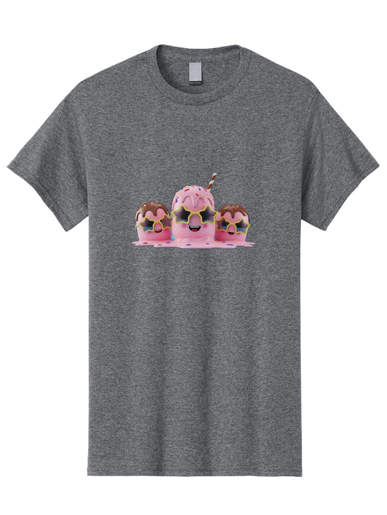 Pink-Milkshakes Men'S Graphic Tee, 100% Cotton, Comfortable Casual Summer Wear, Machine Washable, Pink Milkshake, Chocolate Topping, Colorful Sprinkles, Kawaii Characters, Melted Ice Cream, Fun Design, Sweet Treats, Dessert Lovers, Bab191 9