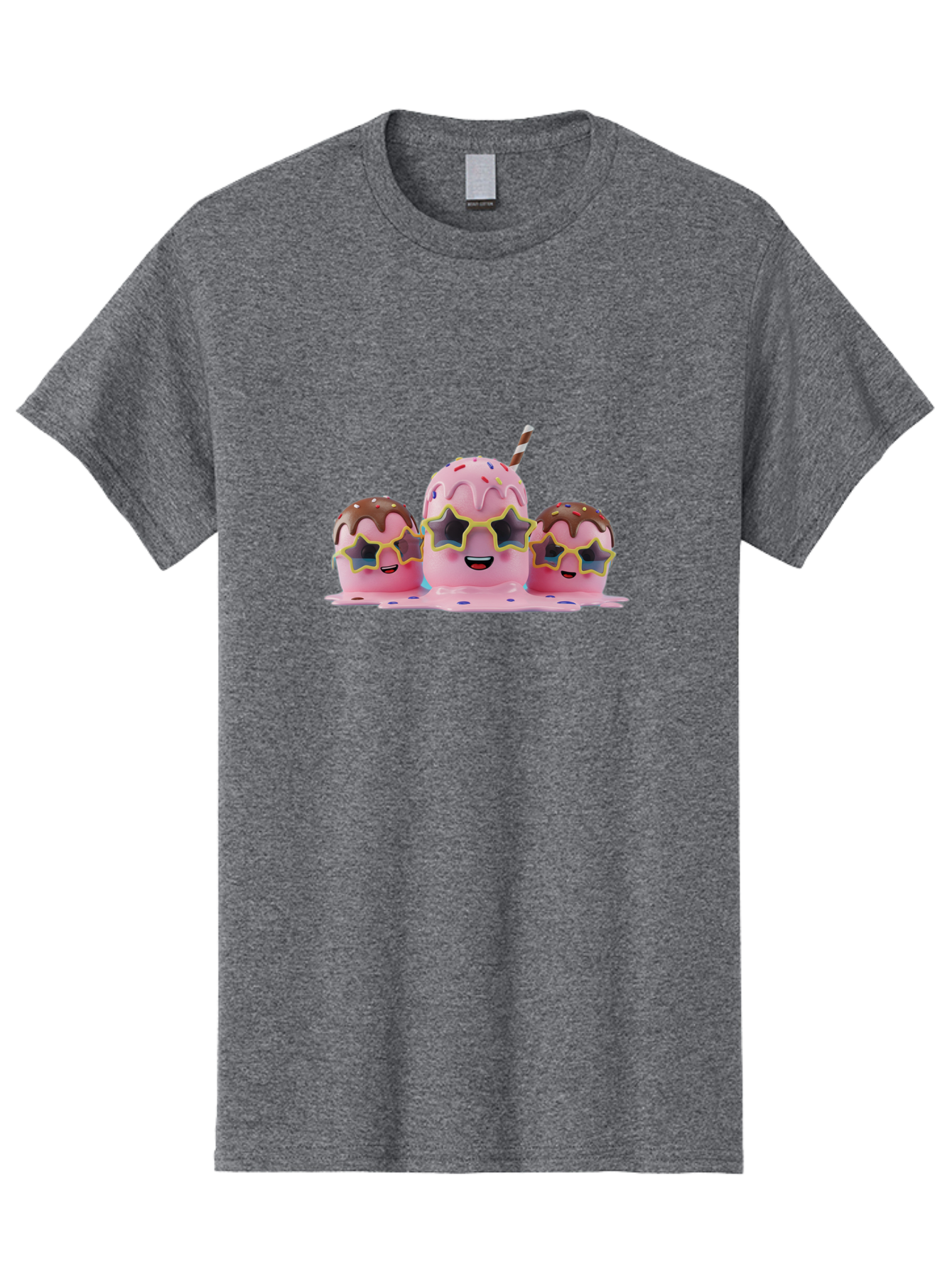 Pink-Milkshakes Men'S Graphic Tee, 100% Cotton, Comfortable Casual Summer Wear, Machine Washable, Pink Milkshake, Chocolate Topping, Colorful Sprinkles, Kawaii Characters, Melted Ice Cream, Fun Design, Sweet Treats, Dessert Lovers, Bab191 11