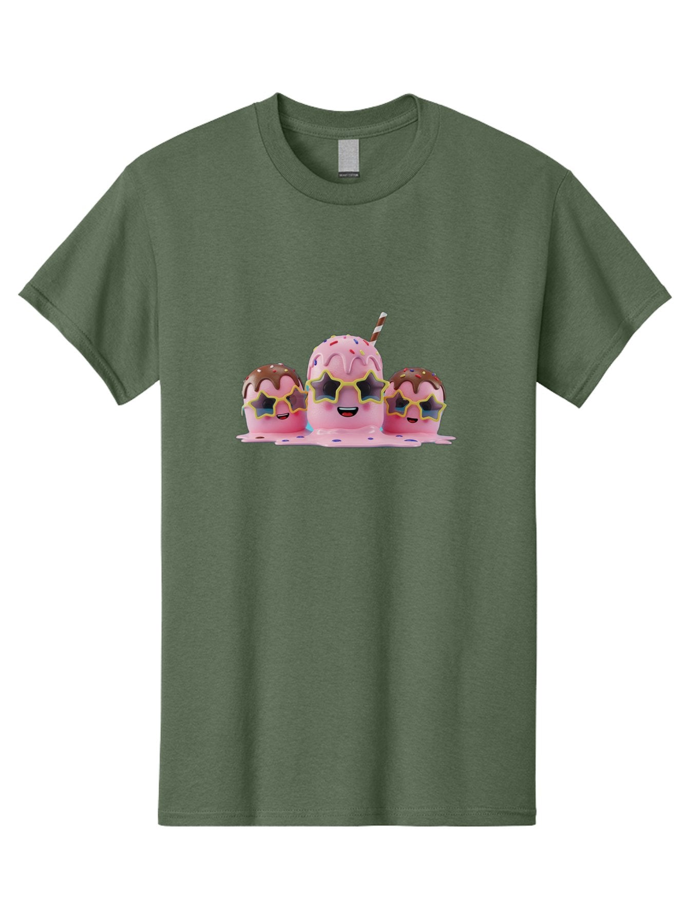 Pink-Milkshakes Men'S Graphic Tee, 100% Cotton, Comfortable Casual Summer Wear, Machine Washable, Pink Milkshake, Chocolate Topping, Colorful Sprinkles, Kawaii Characters, Melted Ice Cream, Fun Design, Sweet Treats, Dessert Lovers, Bab191 10