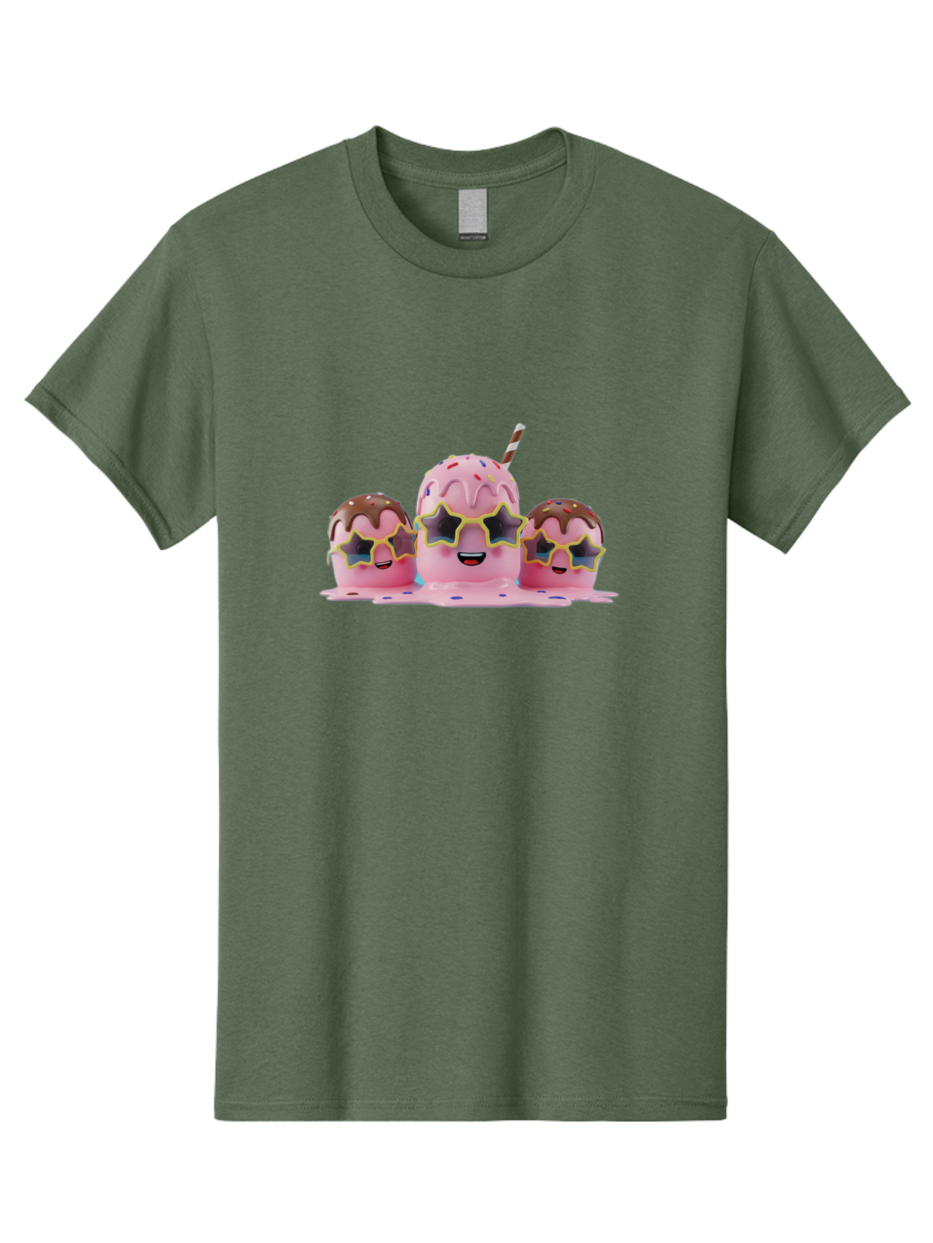 Pink-Milkshakes Men'S Graphic Tee, 100% Cotton, Comfortable Casual Summer Wear, Machine Washable, Pink Milkshake, Chocolate Topping, Colorful Sprinkles, Kawaii Characters, Melted Ice Cream, Fun Design, Sweet Treats, Dessert Lovers, Bab191 17
