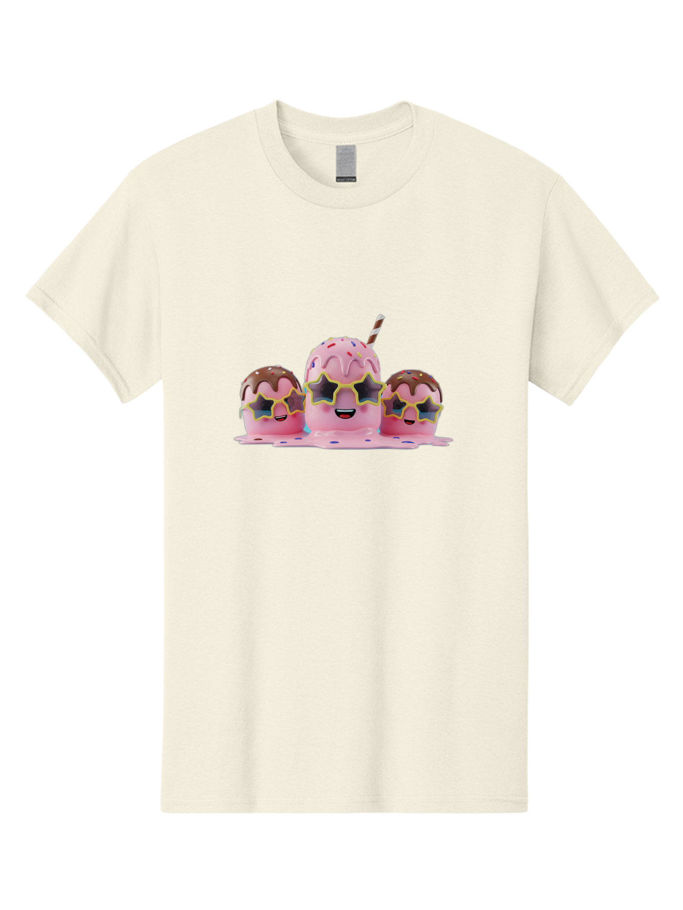 Pink-Milkshakes Men'S Graphic Tee, 100% Cotton, Comfortable Casual Summer Wear, Machine Washable, Pink Milkshake, Chocolate Topping, Colorful Sprinkles, Kawaii Characters, Melted Ice Cream, Fun Design, Sweet Treats, Dessert Lovers, Bab191 5