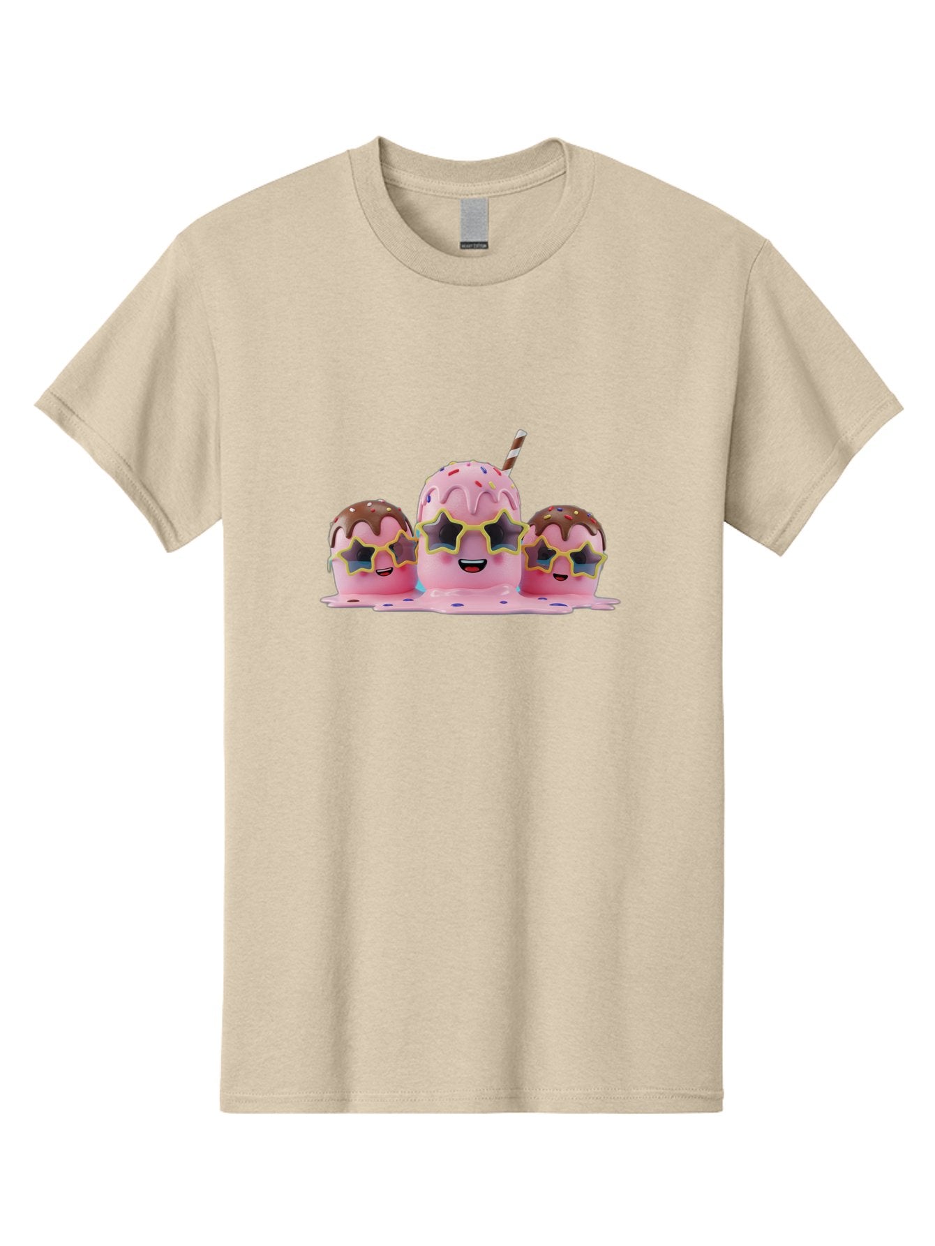 Pink-Milkshakes Men'S Graphic Tee, 100% Cotton, Comfortable Casual Summer Wear, Machine Washable, Pink Milkshake, Chocolate Topping, Colorful Sprinkles, Kawaii Characters, Melted Ice Cream, Fun Design, Sweet Treats, Dessert Lovers, Bab191 12