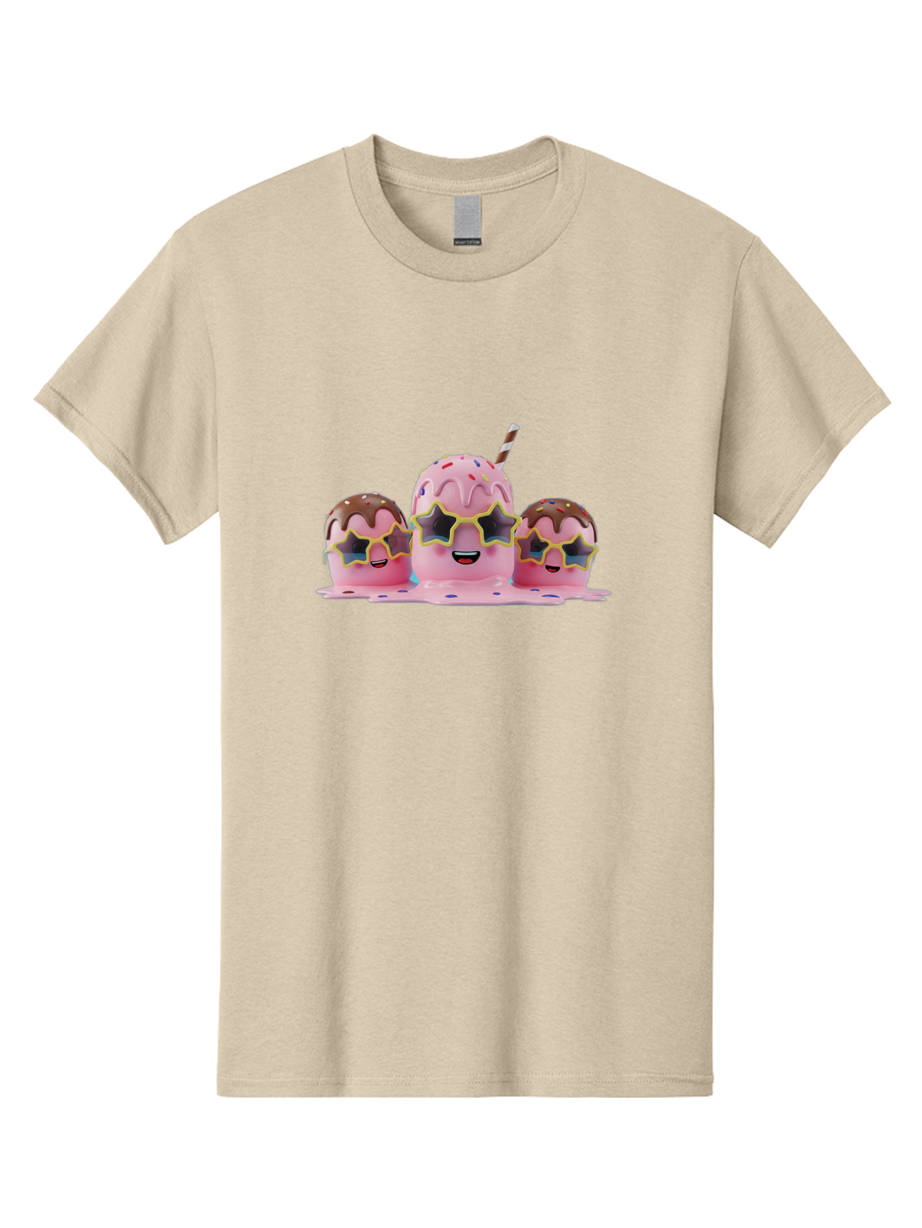 Pink-Milkshakes Men'S Graphic Tee, 100% Cotton, Comfortable Casual Summer Wear, Machine Washable, Pink Milkshake, Chocolate Topping, Colorful Sprinkles, Kawaii Characters, Melted Ice Cream, Fun Design, Sweet Treats, Dessert Lovers, Bab191 3