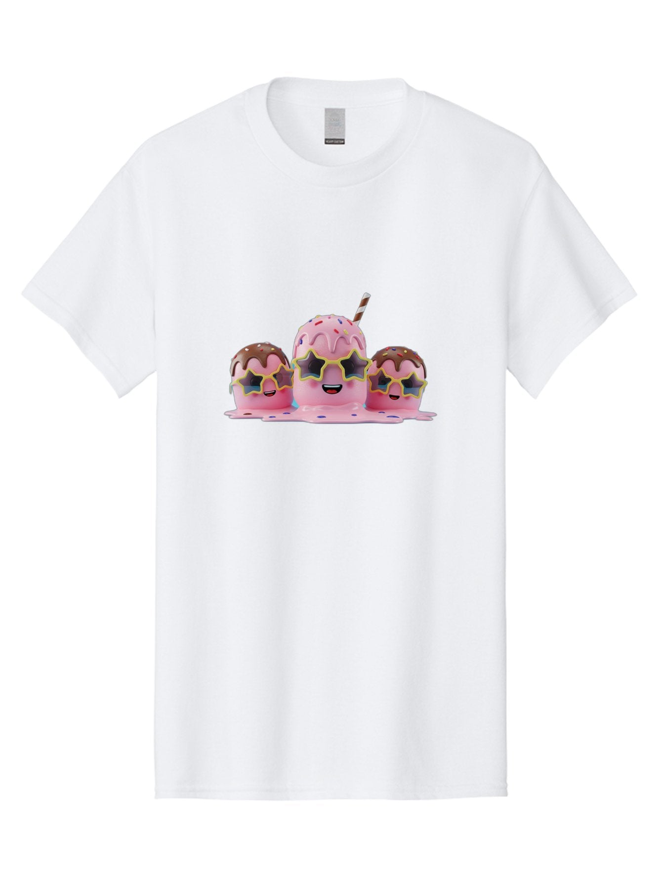 Pink-Milkshakes Men'S Graphic Tee, 100% Cotton, Comfortable Casual Summer Wear, Machine Washable, Pink Milkshake, Chocolate Topping, Colorful Sprinkles, Kawaii Characters, Melted Ice Cream, Fun Design, Sweet Treats, Dessert Lovers, Bab191 11