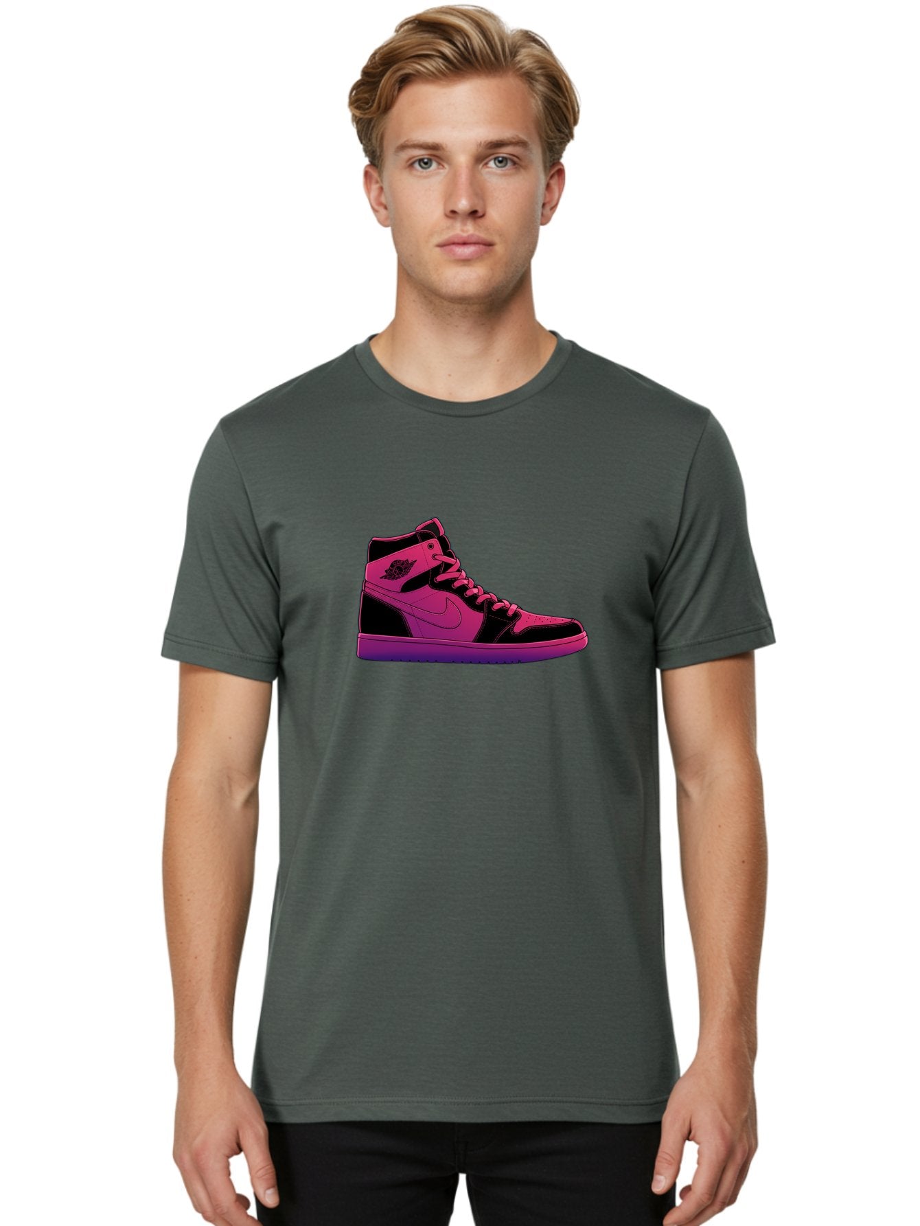 Pink-Nike-High-Top-Sneaker Men'S Graphic Tee, 100% Cotton, Comfortable Casual Summer Wear, Machine Washable, Sneaker Art, Pink And Black Design, Nike Air Jordan 1, High-Top Sneakers, Streetwear Fashion, Iconic Logo, Urban Style, Bab192 24