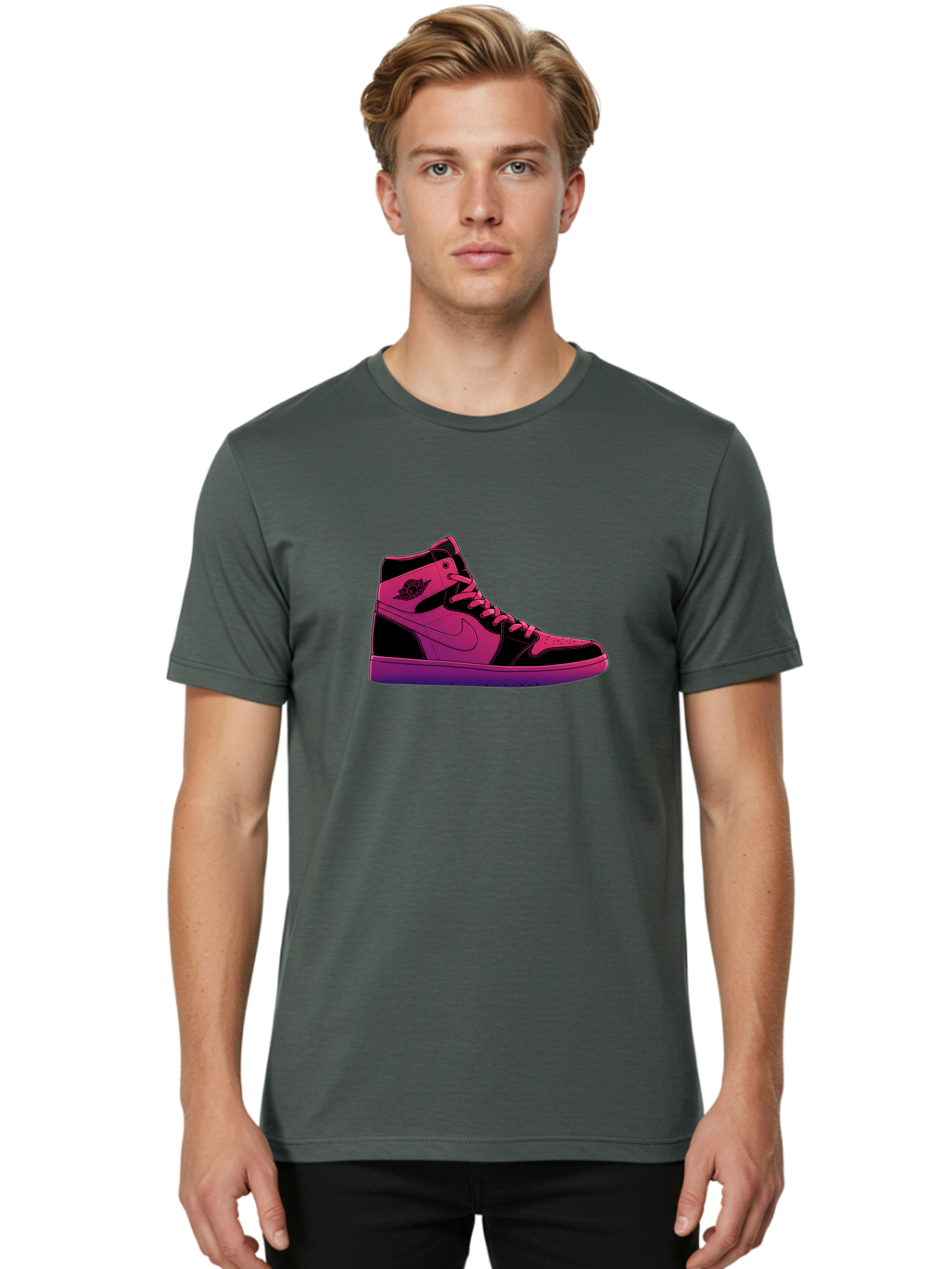 Pink-Nike-High-Top-Sneaker Men'S Graphic Tee, 100% Cotton, Comfortable Casual Summer Wear, Machine Washable, Sneaker Art, Pink And Black Design, Nike Air Jordan 1, High-Top Sneakers, Streetwear Fashion, Iconic Logo, Urban Style, Bab192 20