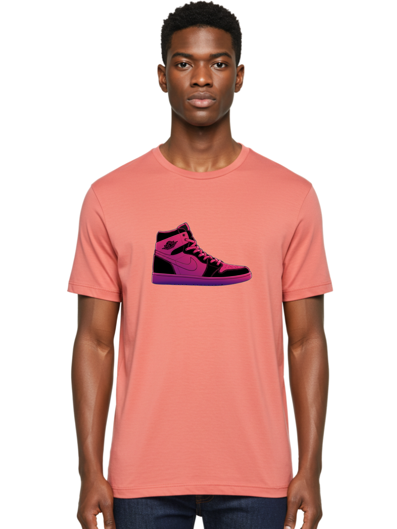 Pink-Nike-High-Top-Sneaker Men'S Graphic Tee, 100% Cotton, Comfortable Casual Summer Wear, Machine Washable, Sneaker Art, Pink And Black Design, Nike Air Jordan 1, High-Top Sneakers, Streetwear Fashion, Iconic Logo, Urban Style, Bab192