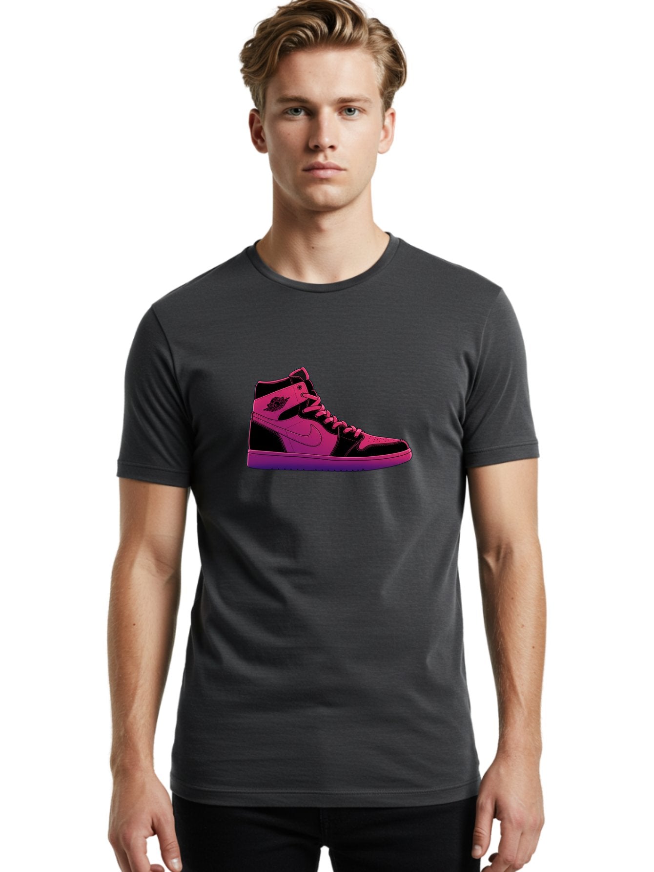 Pink-Nike-High-Top-Sneaker Men'S Graphic Tee, 100% Cotton, Comfortable Casual Summer Wear, Machine Washable, Sneaker Art, Pink And Black Design, Nike Air Jordan 1, High-Top Sneakers, Streetwear Fashion, Iconic Logo, Urban Style, Bab192 16