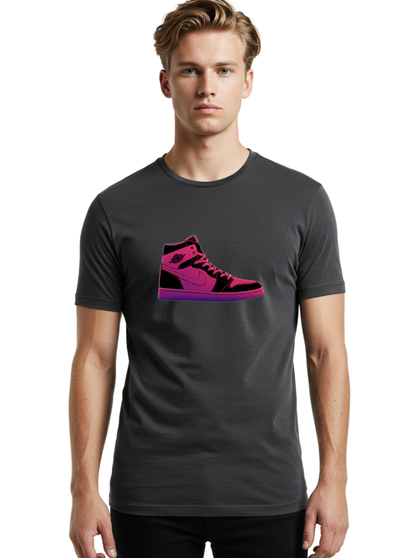Pink-Nike-High-Top-Sneaker Men'S Graphic Tee, 100% Cotton, Comfortable Casual Summer Wear, Machine Washable, Sneaker Art, Pink And Black Design, Nike Air Jordan 1, High-Top Sneakers, Streetwear Fashion, Iconic Logo, Urban Style, Bab192 10