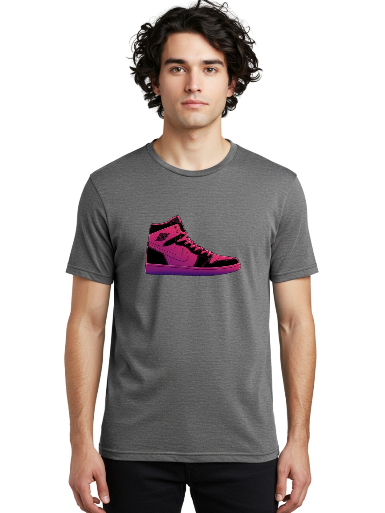 Pink-Nike-High-Top-Sneaker Men'S Graphic Tee, 100% Cotton, Comfortable Casual Summer Wear, Machine Washable, Sneaker Art, Pink And Black Design, Nike Air Jordan 1, High-Top Sneakers, Streetwear Fashion, Iconic Logo, Urban Style, Bab192 27
