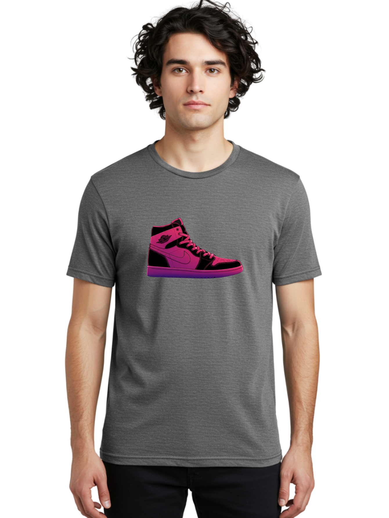 Pink-Nike-High-Top-Sneaker Men'S Graphic Tee, 100% Cotton, Comfortable Casual Summer Wear, Machine Washable, Sneaker Art, Pink And Black Design, Nike Air Jordan 1, High-Top Sneakers, Streetwear Fashion, Iconic Logo, Urban Style, Bab192 12