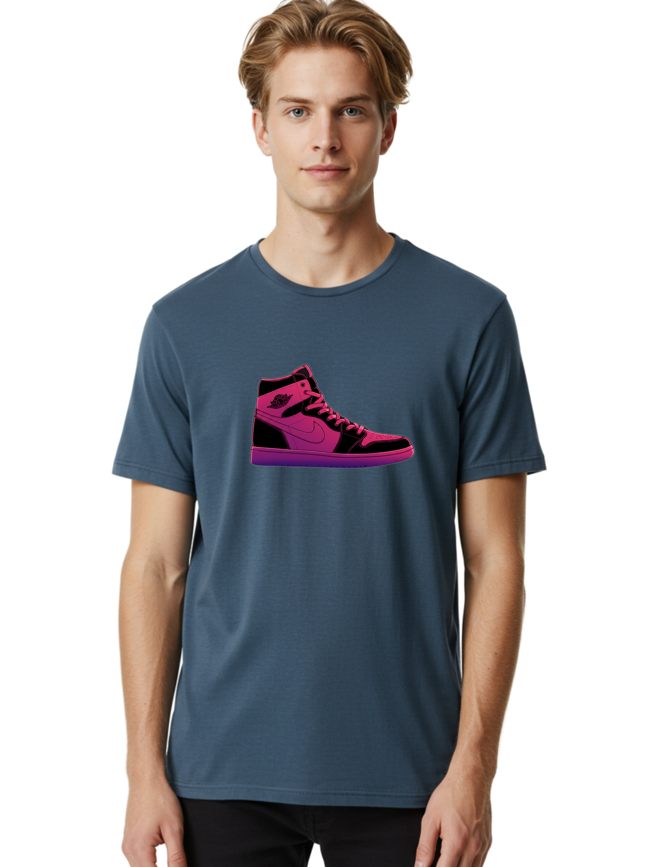 Pink-Nike-High-Top-Sneaker Men'S Graphic Tee, 100% Cotton, Comfortable Casual Summer Wear, Machine Washable, Sneaker Art, Pink And Black Design, Nike Air Jordan 1, High-Top Sneakers, Streetwear Fashion, Iconic Logo, Urban Style, Bab192 14