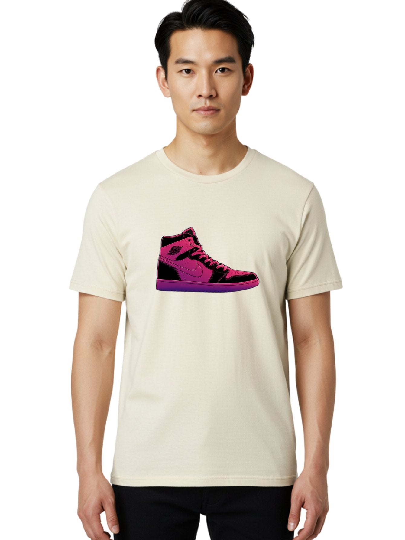Pink-Nike-High-Top-Sneaker Men'S Graphic Tee, 100% Cotton, Comfortable Casual Summer Wear, Machine Washable, Sneaker Art, Pink And Black Design, Nike Air Jordan 1, High-Top Sneakers, Streetwear Fashion, Iconic Logo, Urban Style, Bab192 22