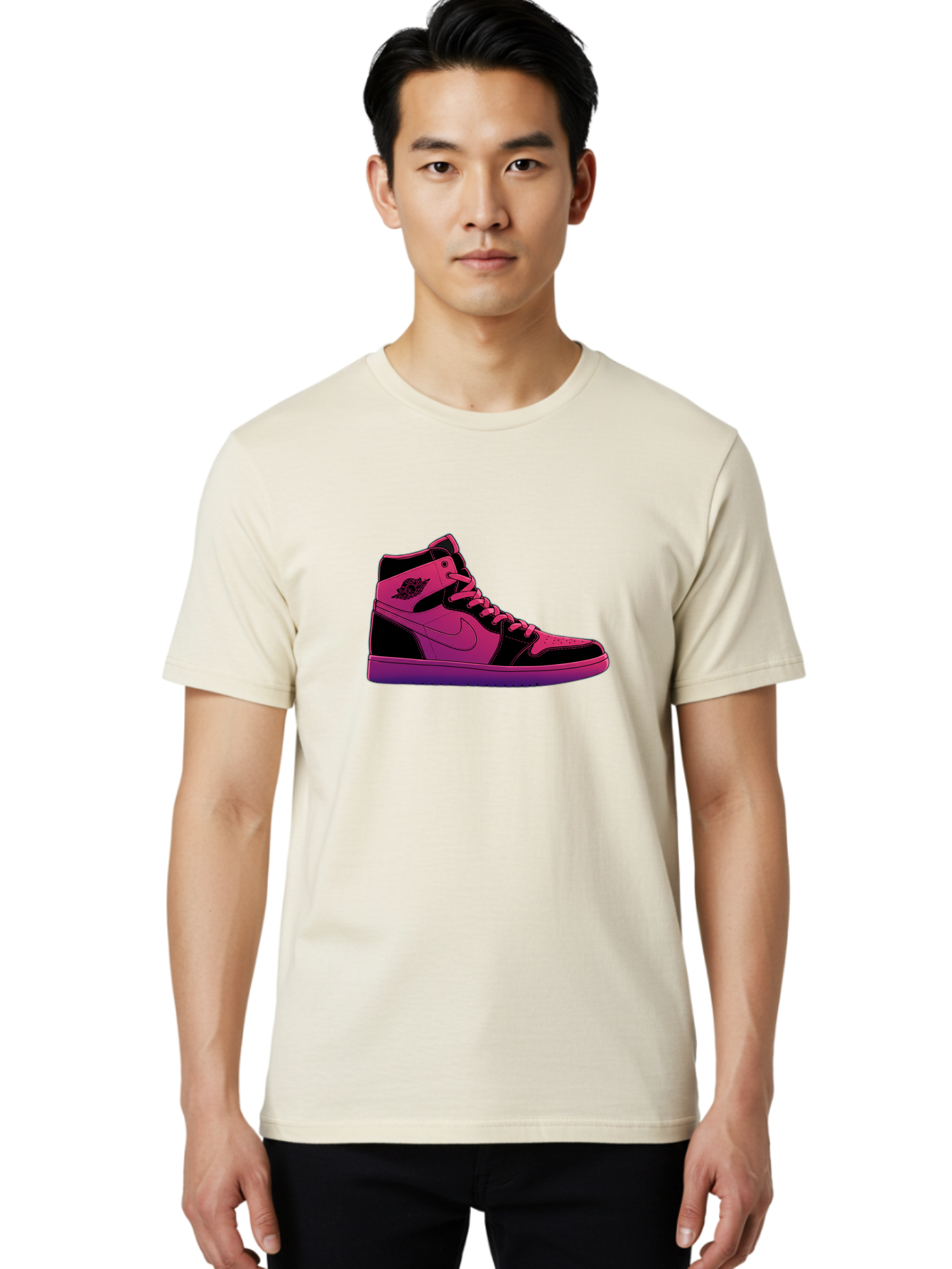 Pink-Nike-High-Top-Sneaker Men'S Graphic Tee, 100% Cotton, Comfortable Casual Summer Wear, Machine Washable, Sneaker Art, Pink And Black Design, Nike Air Jordan 1, High-Top Sneakers, Streetwear Fashion, Iconic Logo, Urban Style, Bab192 6