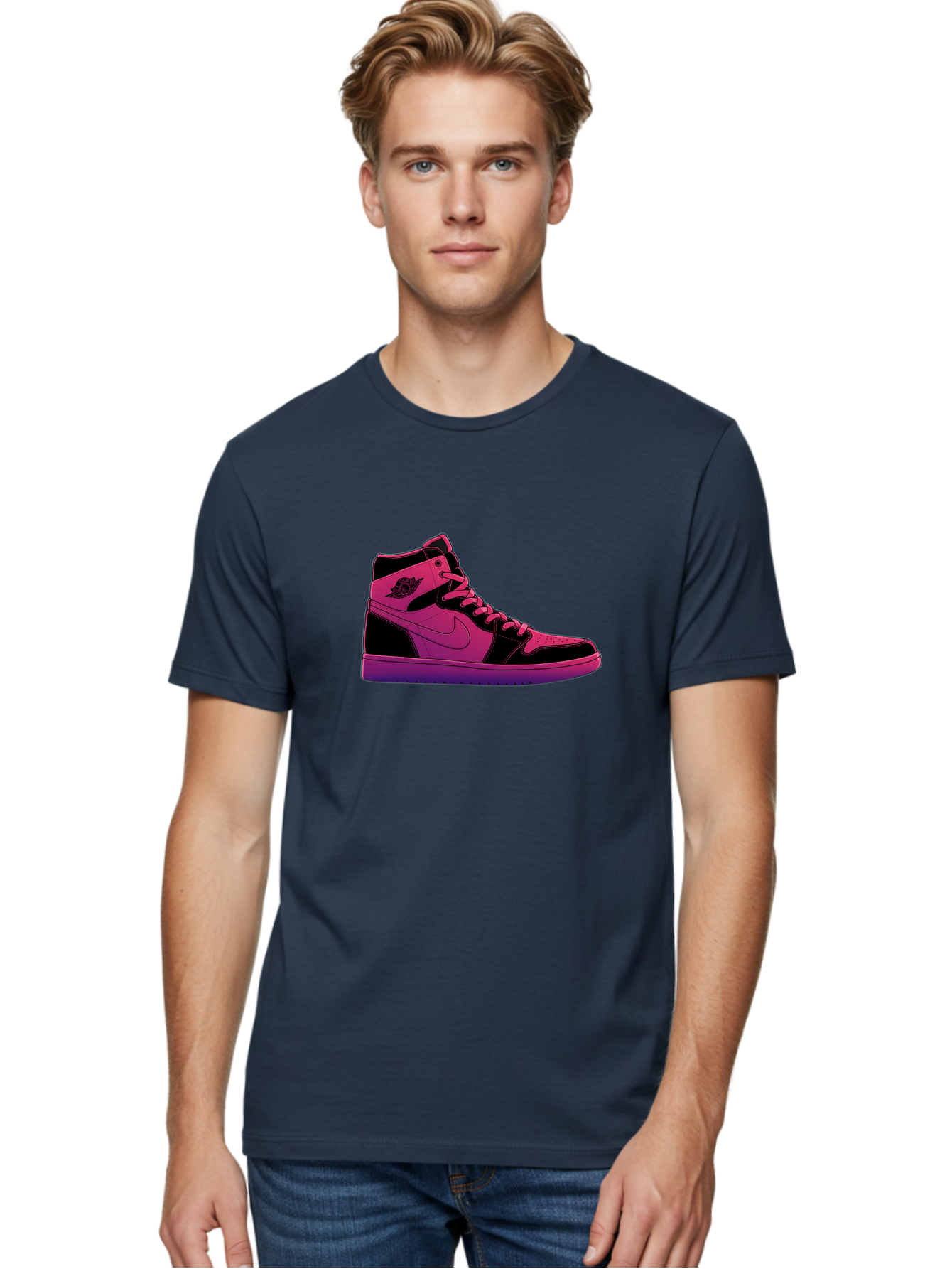 Pink-Nike-High-Top-Sneaker Men'S Graphic Tee, 100% Cotton, Comfortable Casual Summer Wear, Machine Washable, Sneaker Art, Pink And Black Design, Nike Air Jordan 1, High-Top Sneakers, Streetwear Fashion, Iconic Logo, Urban Style, Bab192 22